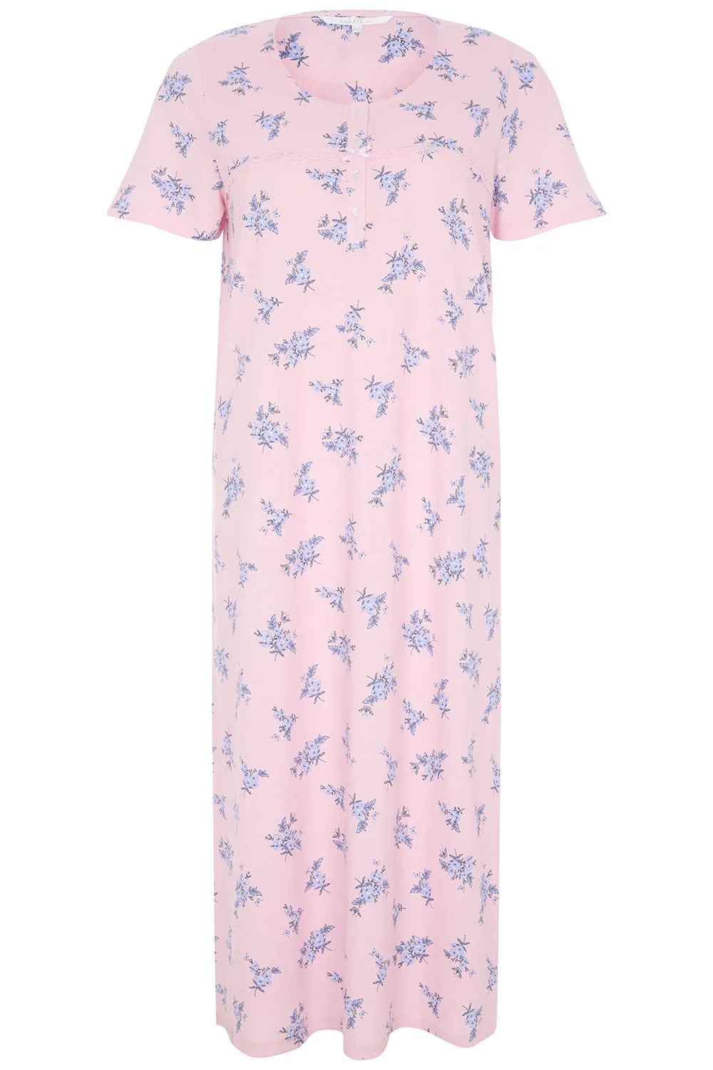 100% Cotton Floral Print Nightdress with Lace Detail