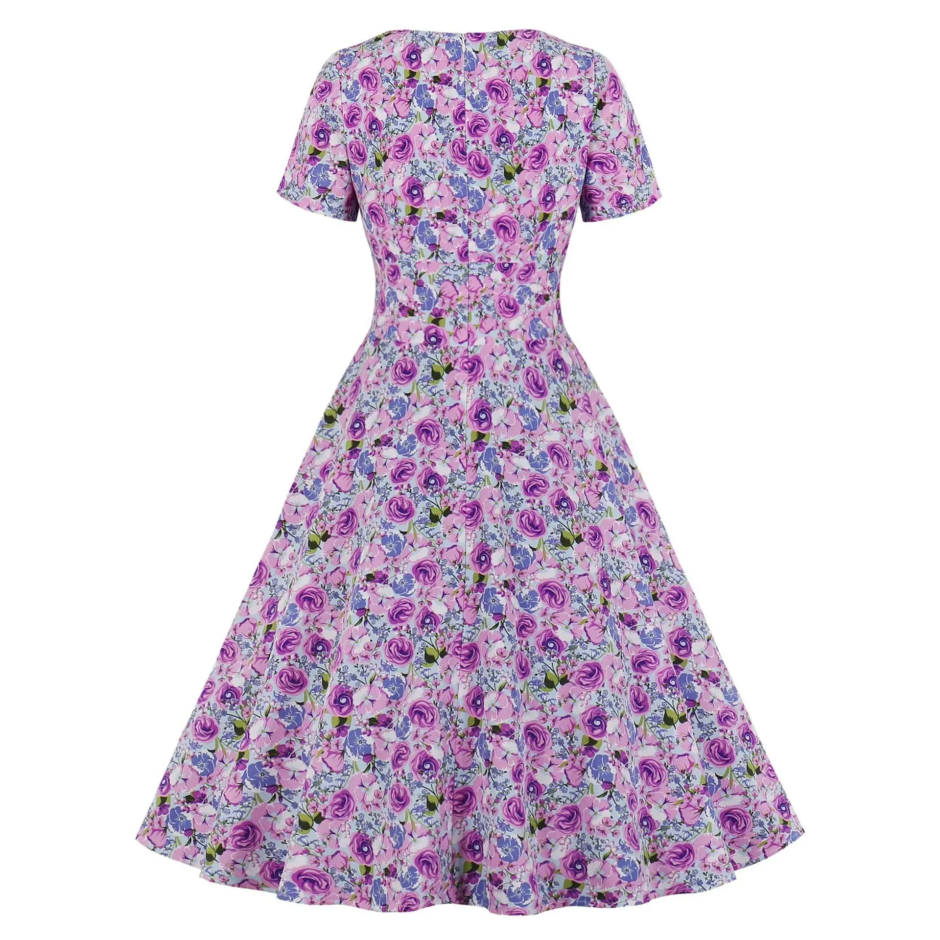 2023 Bohemian Beach Floral Women Casual Party Dress With Bow Short Sleeve 50s 60s Big Swing Rocakbilly Pin Up Vintage Sundress