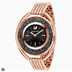 5480507 Swarovski Crystalline Oval Watch, Metal bracelet, Black, Rose-gold tone PVD 