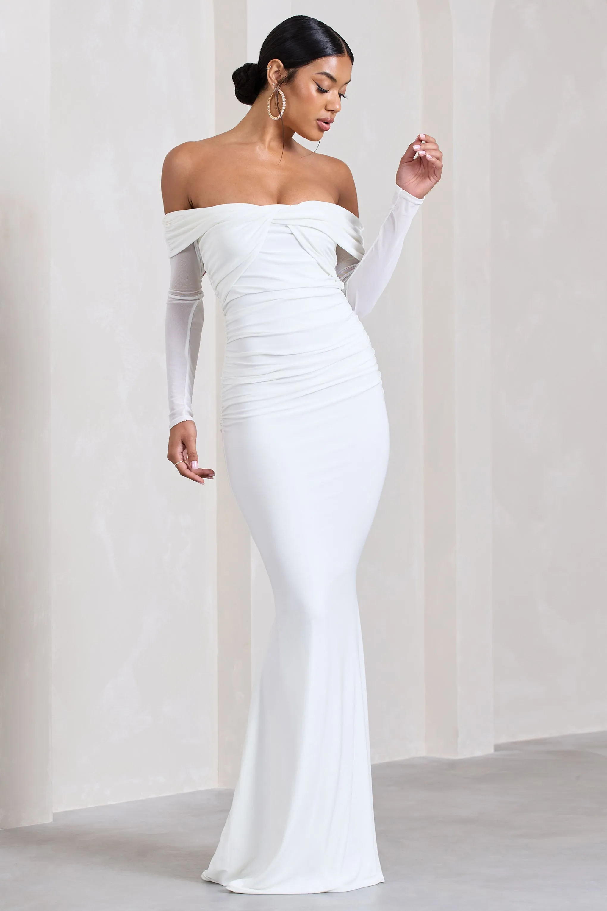 Alex | White Bardot Twist Maxi Dress