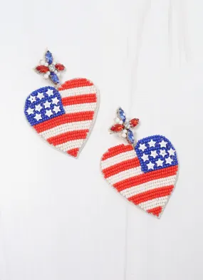 American Embellished Heart Earring RED