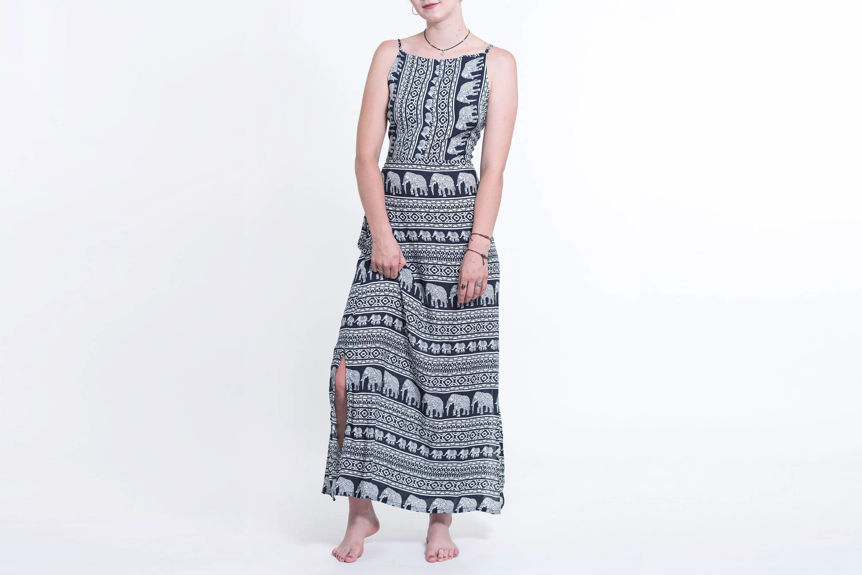 Boho Elephant Tie Back Maxi Dress in Navy