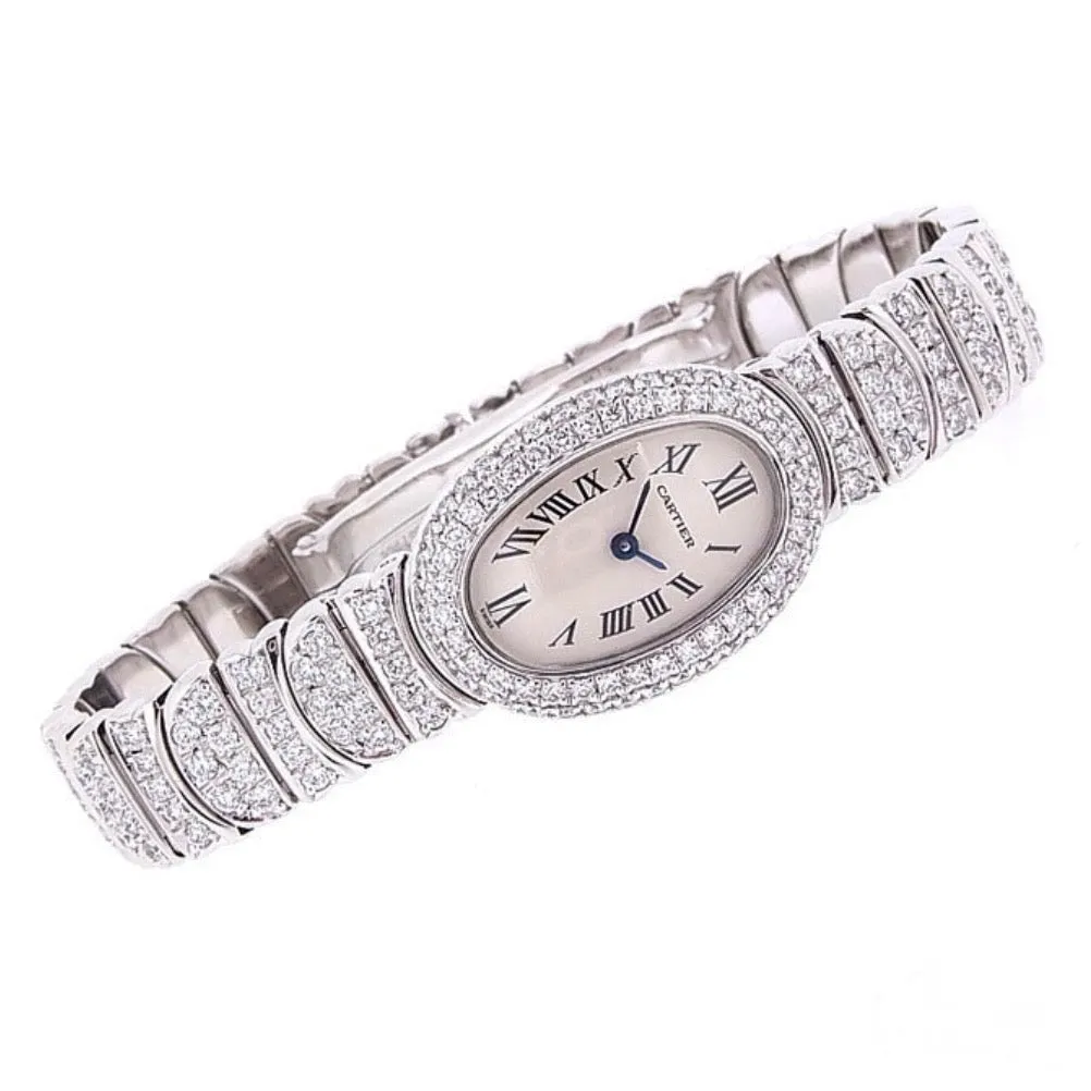 CARTIER BAIGNOIRE Mini 18mm 18K White Gold ~5TCW Watch