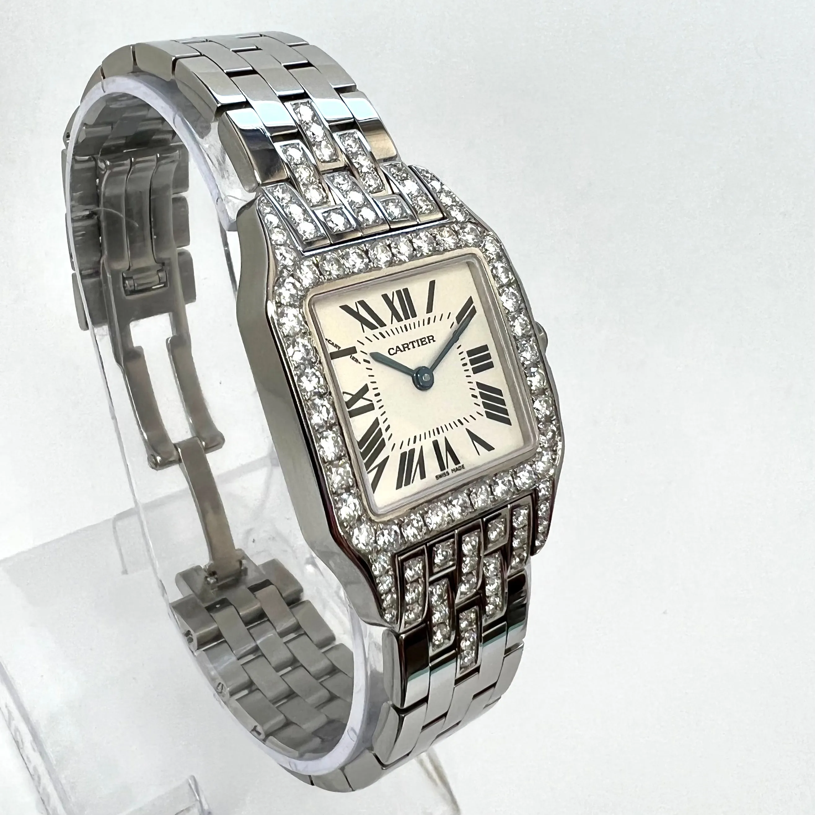 CARTIER SANTOS DEMOISELLE Quartz Steel 26mm 2.59TCW DIAMOND Watch