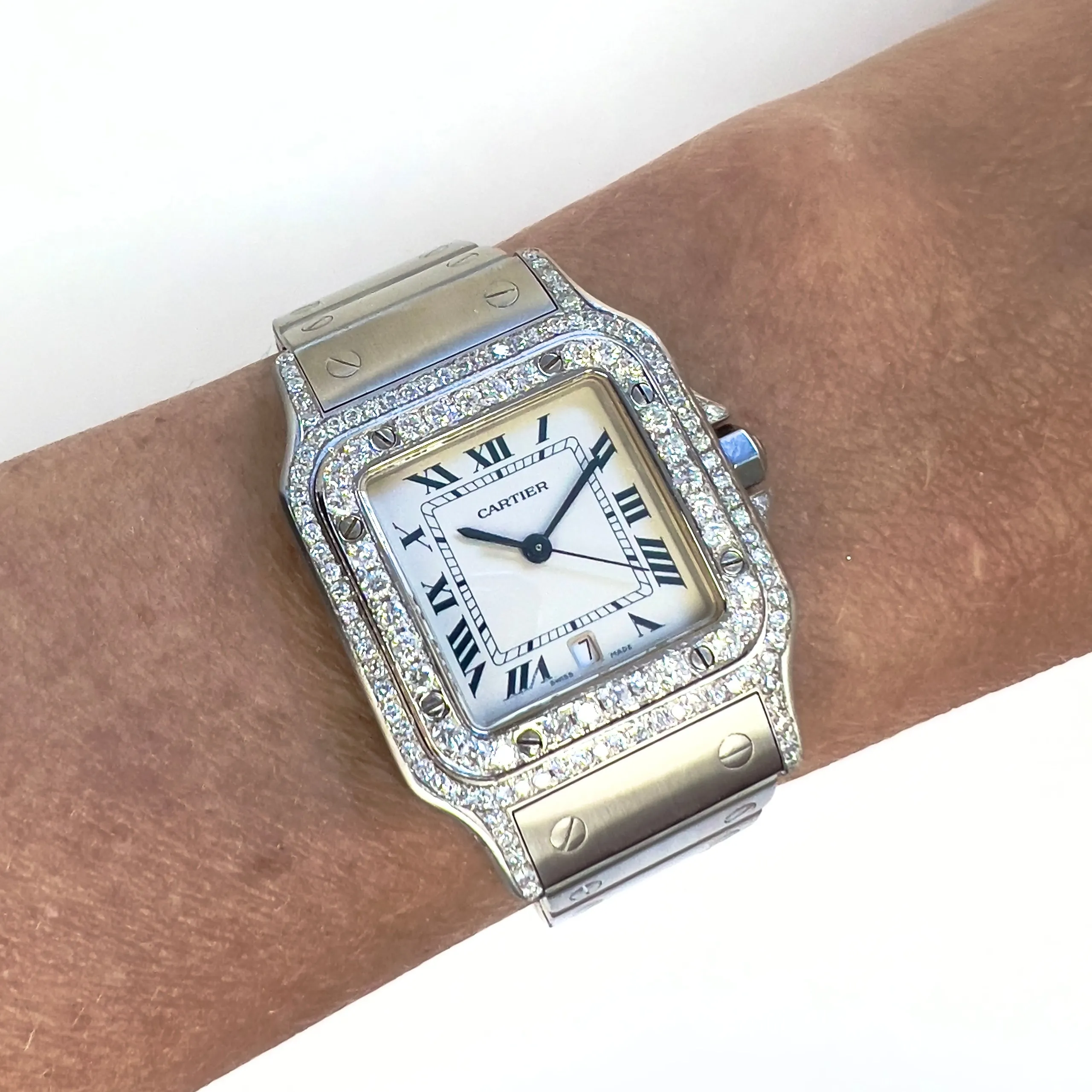 CARTIER SANTOS GALBEE 29mm Quartz Steel 1.57TCW Diamond Watch