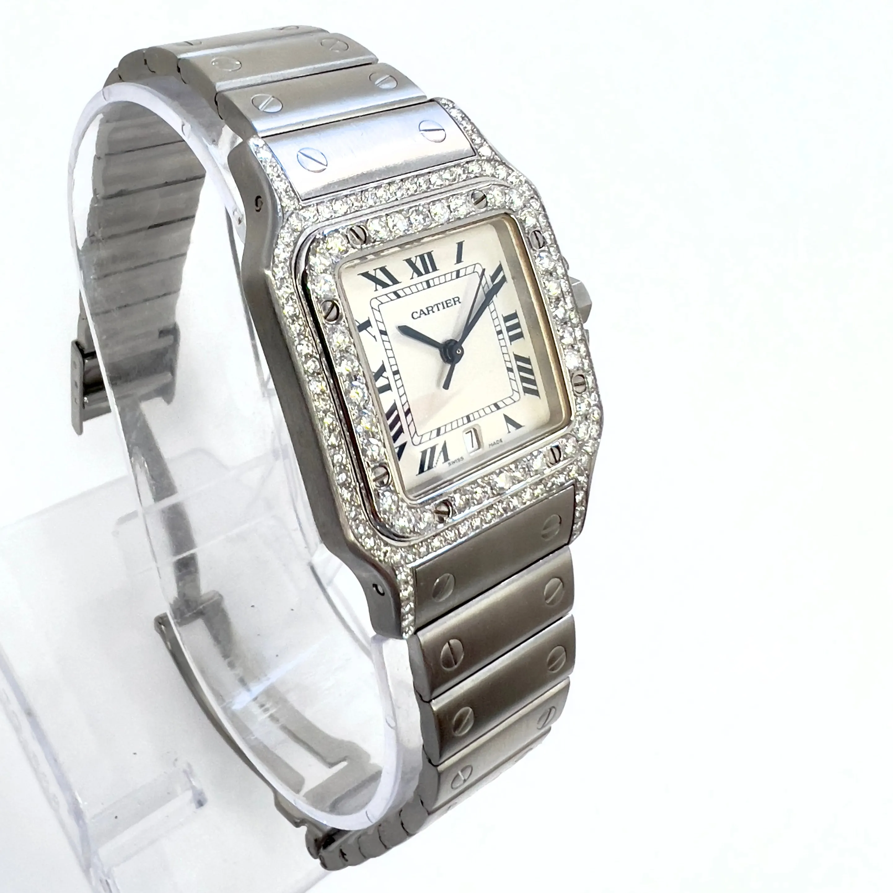 CARTIER SANTOS GALBEE 29mm Quartz Steel 1.57TCW Diamond Watch