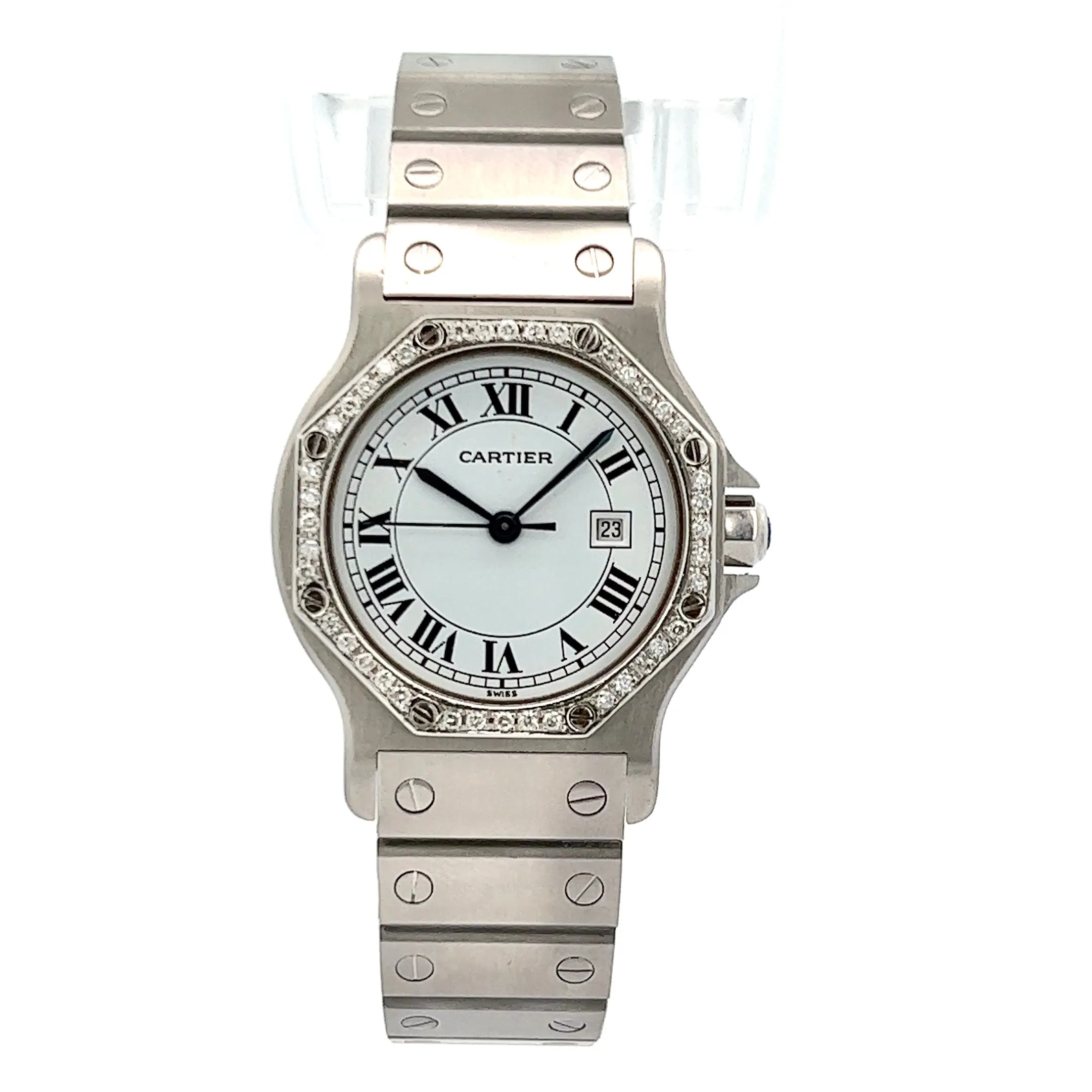 CARTIER SANTOS OCTAGON Automatic 31mm Steel 0.38TCW DIAMOND Watch