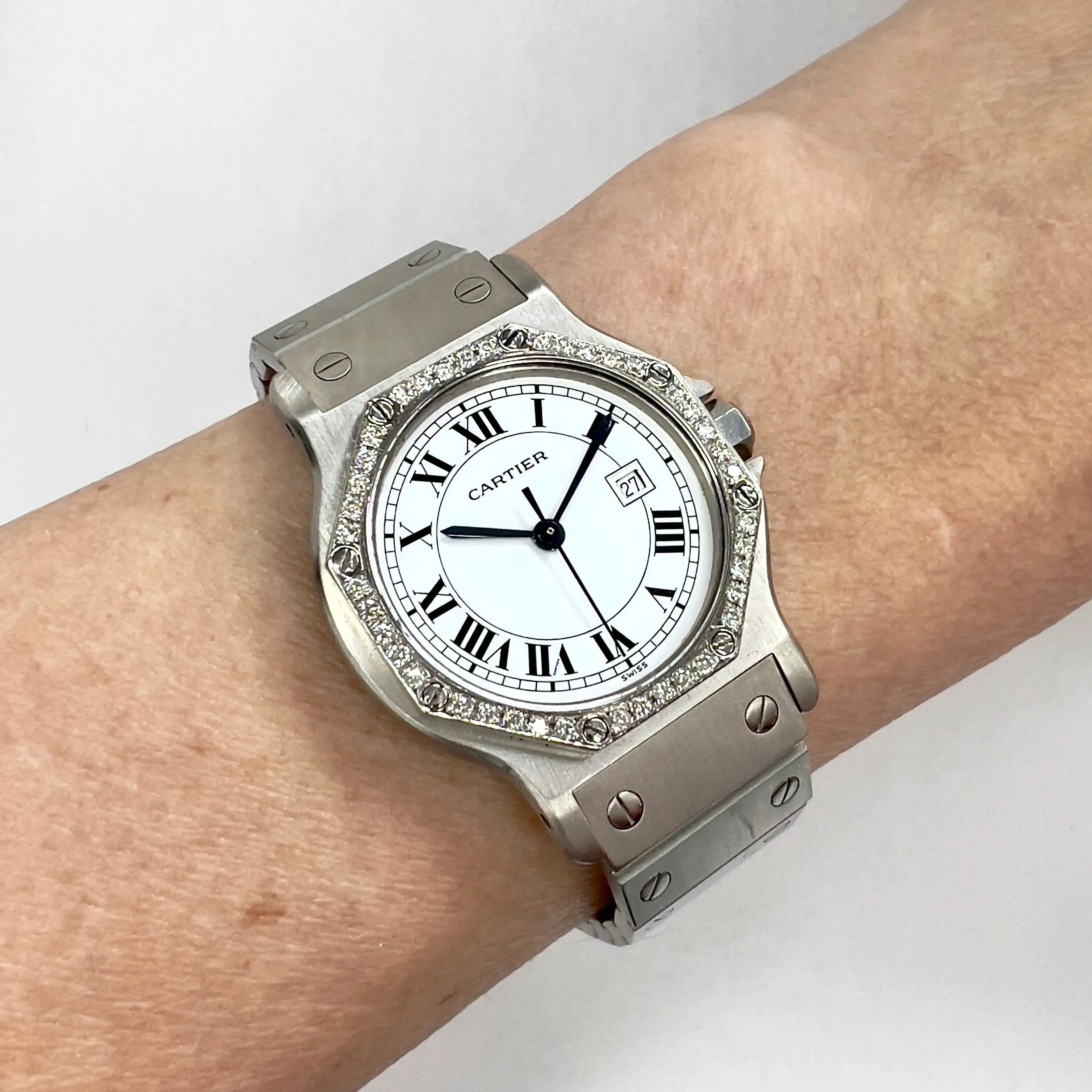 CARTIER SANTOS OCTAGON Automatic 31mm Steel 0.38TCW DIAMOND Watch