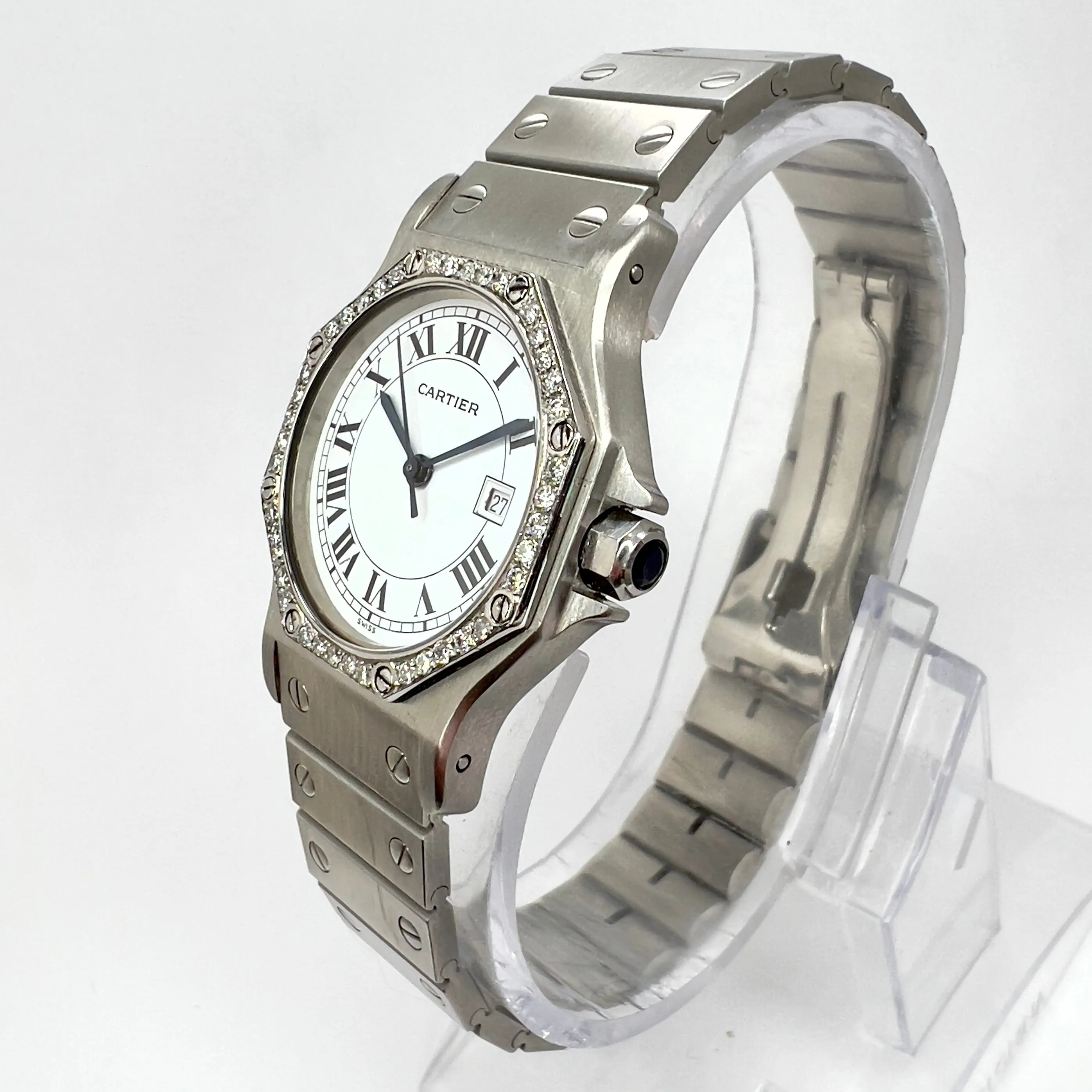 CARTIER SANTOS OCTAGON Automatic 31mm Steel 0.38TCW DIAMOND Watch