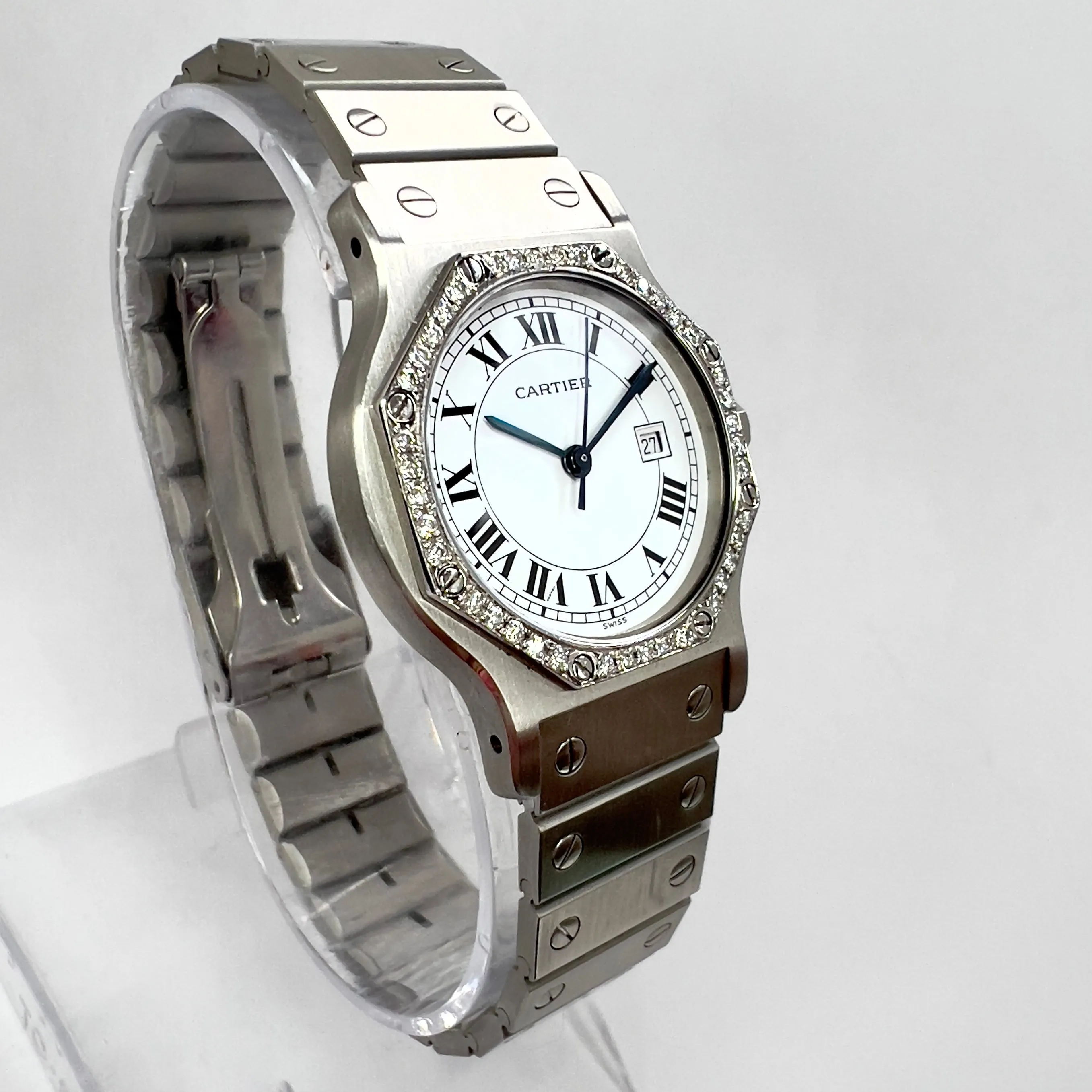 CARTIER SANTOS OCTAGON Automatic 31mm Steel 0.38TCW DIAMOND Watch