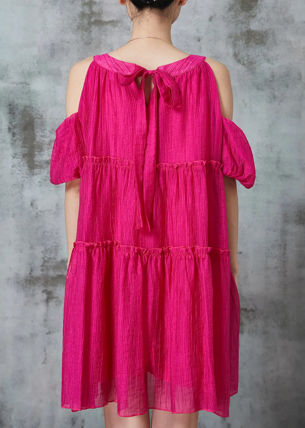 Casual Rose Cold Shoulder Ruffled Mid Dress Summer