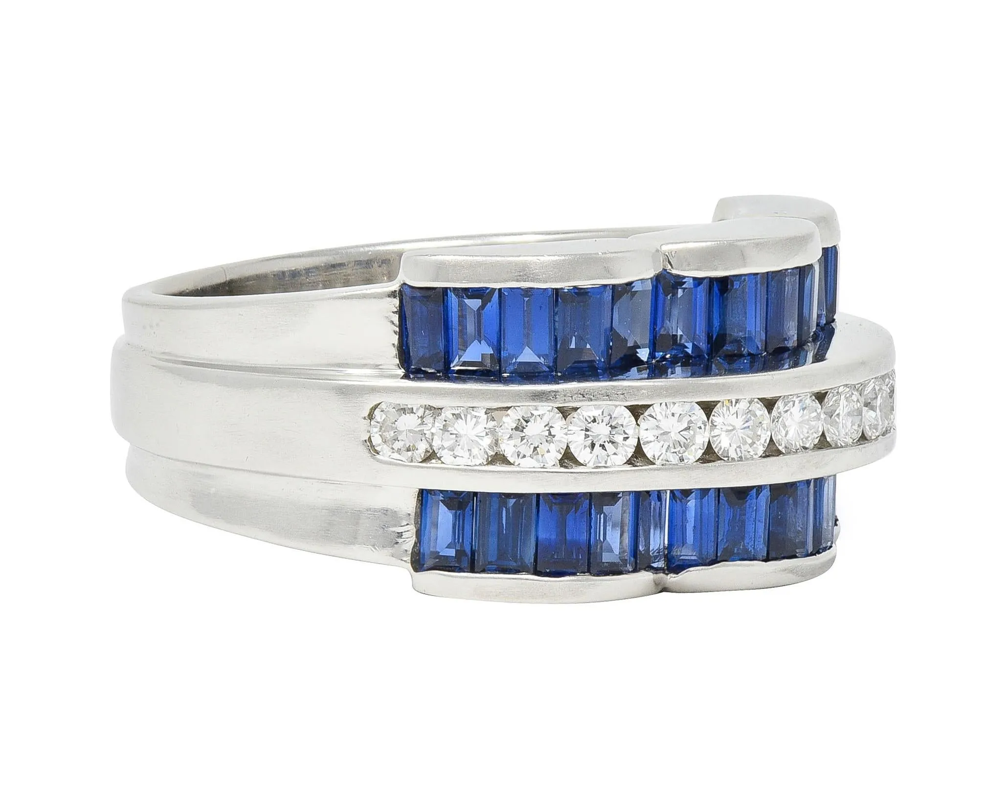 Charles Krypell Vintage 2.76 CTW Sapphire Diamond Platinum Arch Wide Band Ring