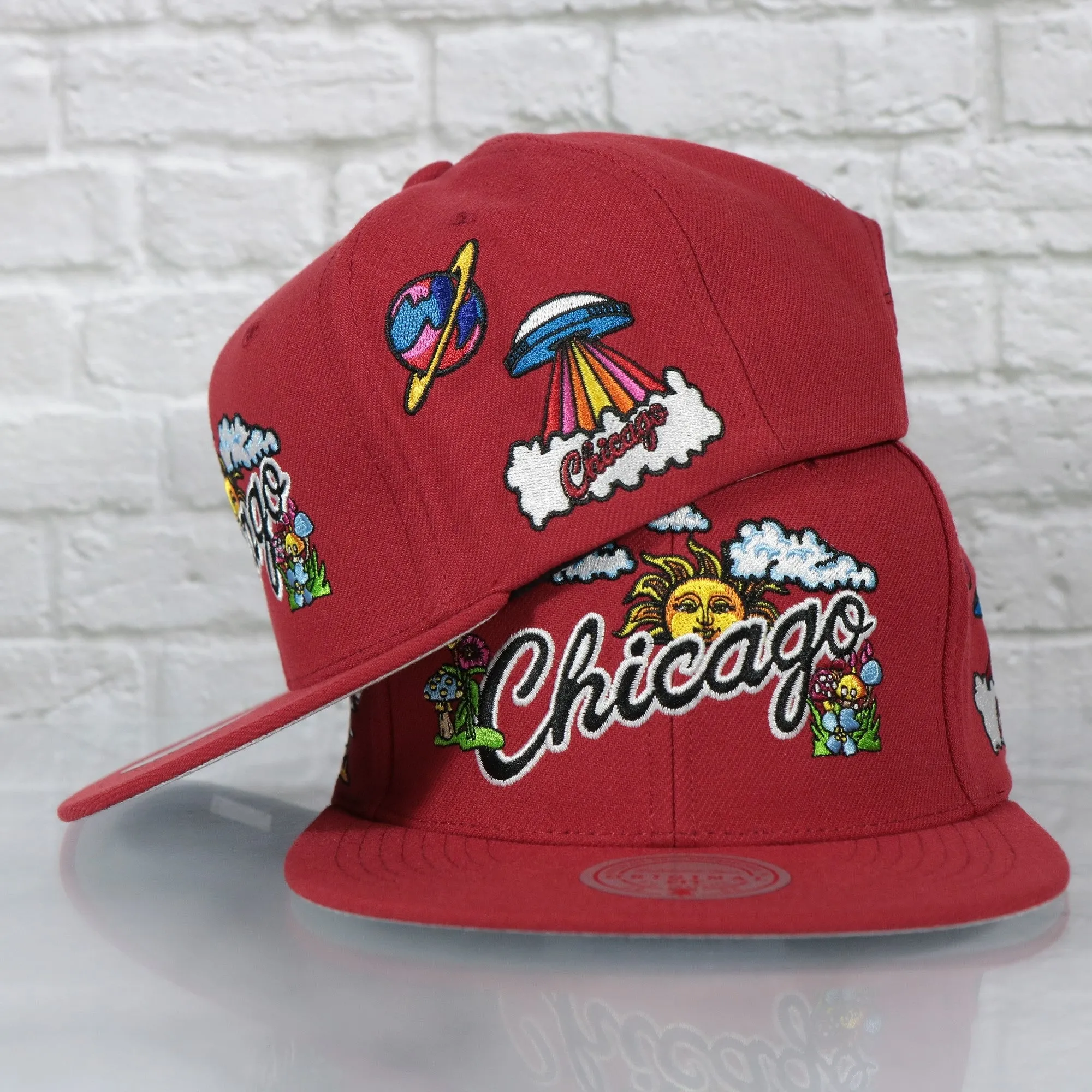 Chicago Bulls Throwback Wordmark Hardwood Classics  All Over Energy Psychedelic patch | Red Snapback hat