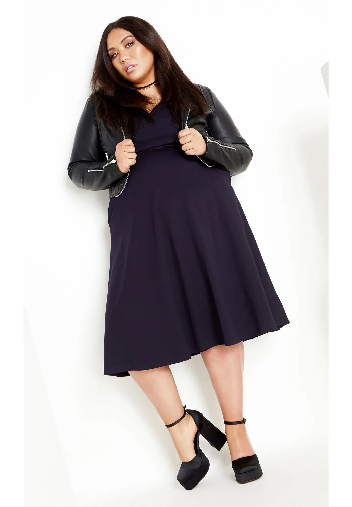 Cute Girl Elbow Sleeve Dress - navy