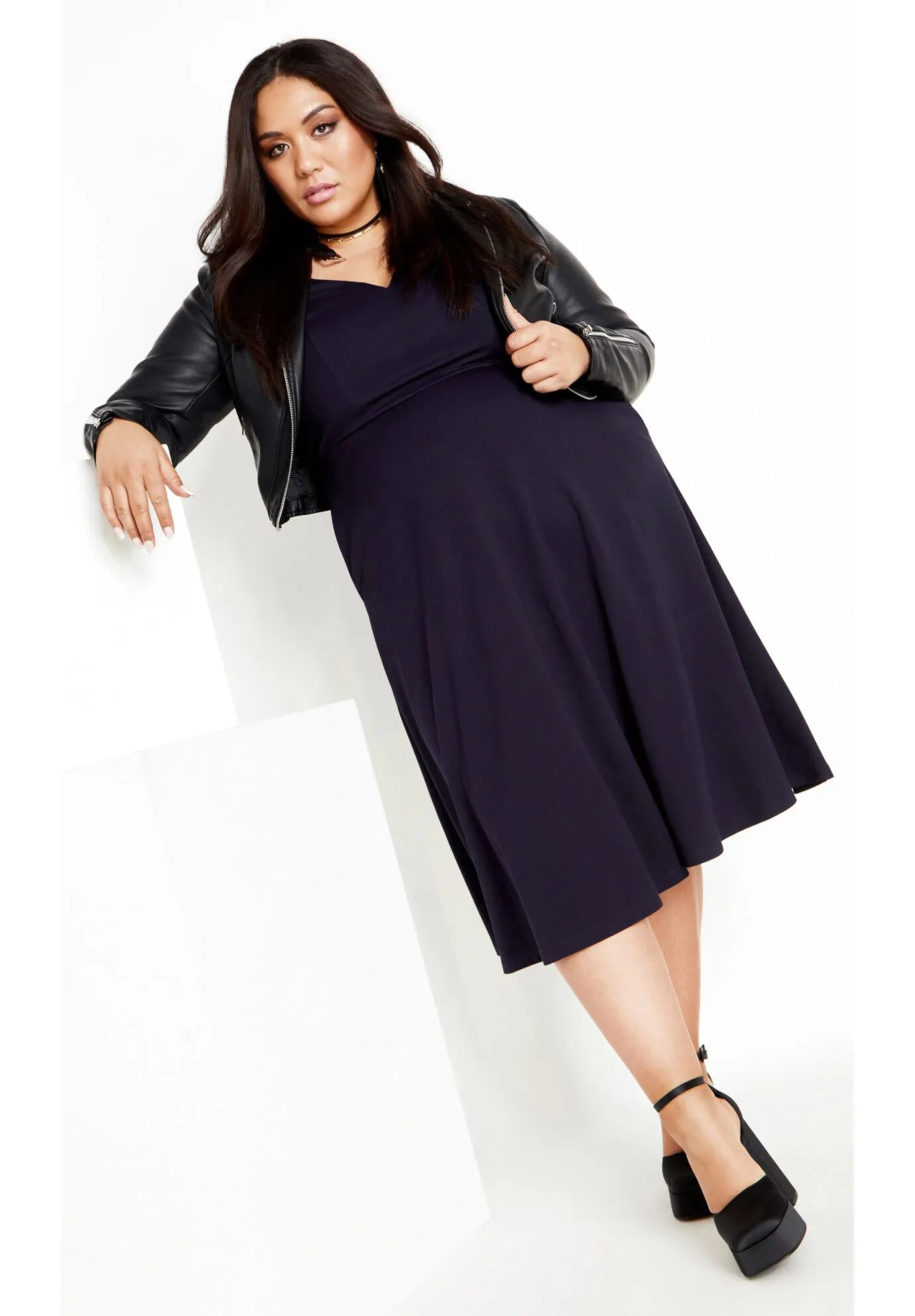 Cute Girl Elbow Sleeve Dress - navy