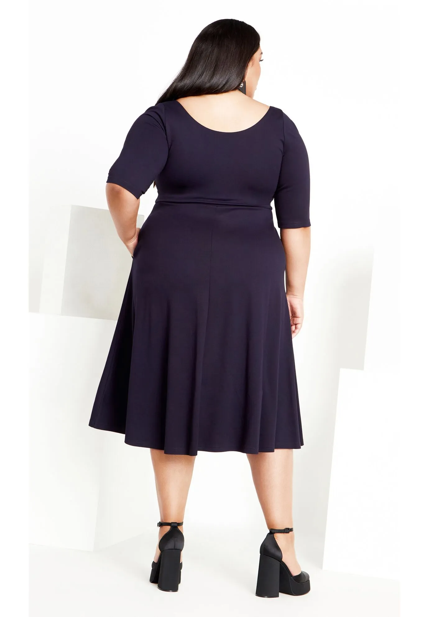 Cute Girl Elbow Sleeve Dress - navy