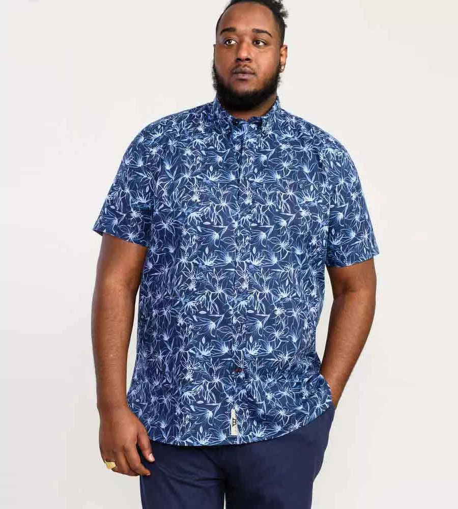 D555 Big Mens Navy Short Sleeve Shirt With Floral Print (PADBURY)