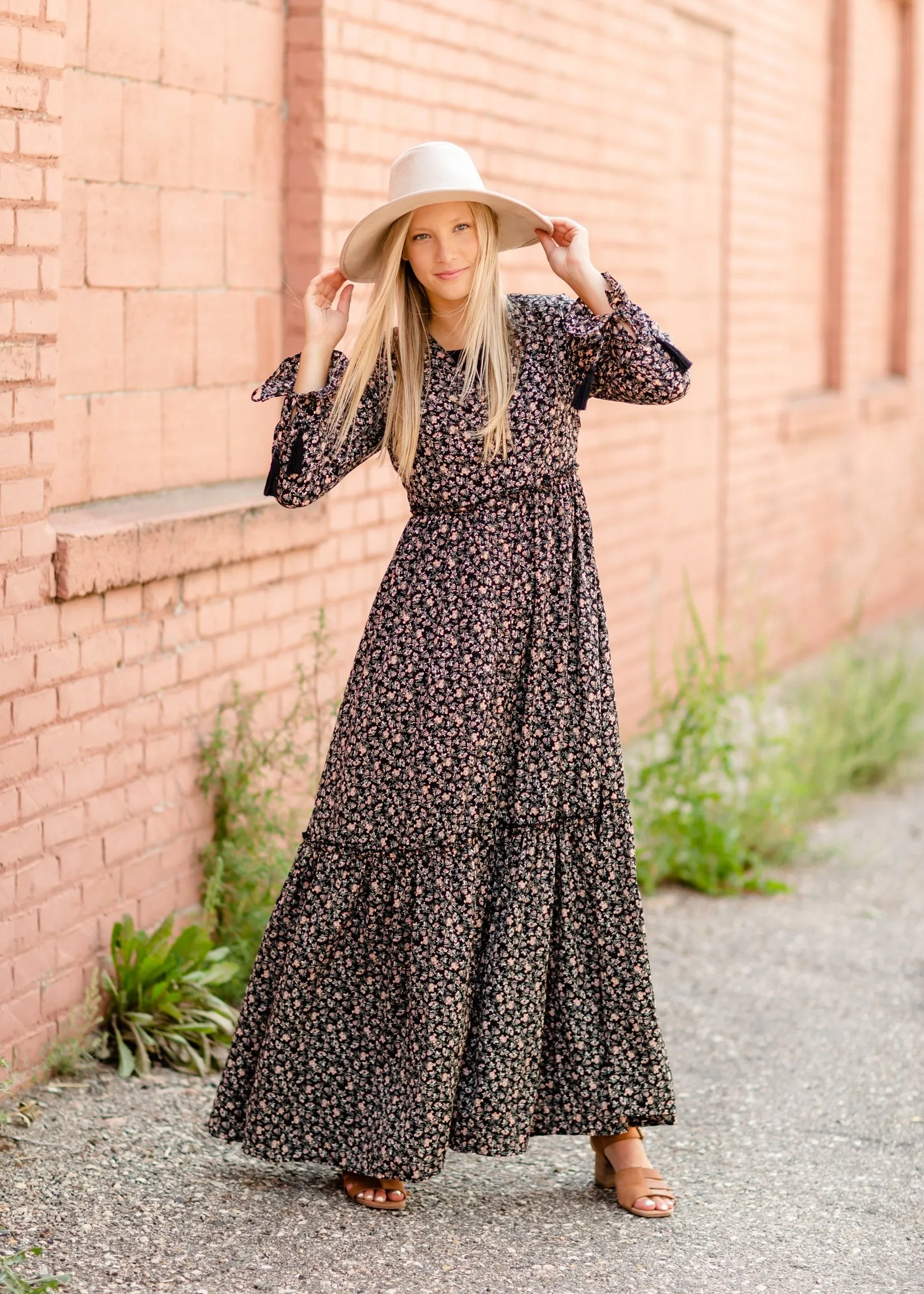 Ditsy Print Floral Tie Sleeve Maxi Dress - FINAL SALE