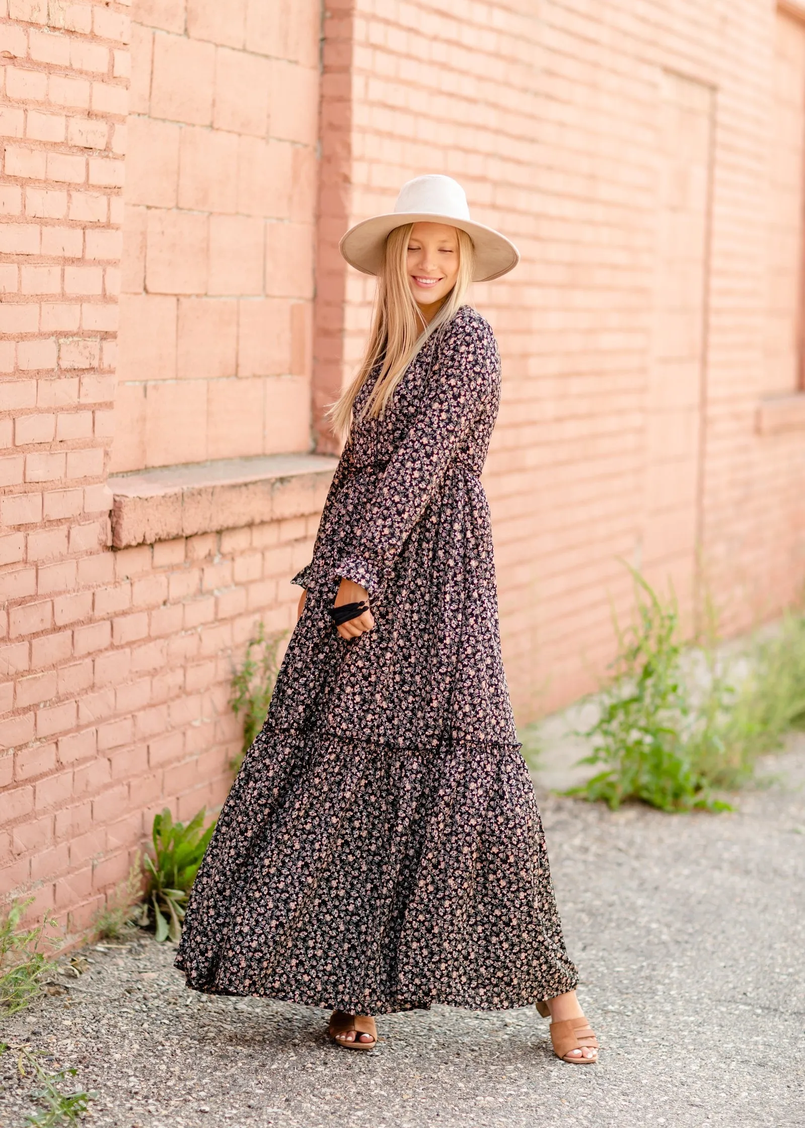 Ditsy Print Floral Tie Sleeve Maxi Dress - FINAL SALE