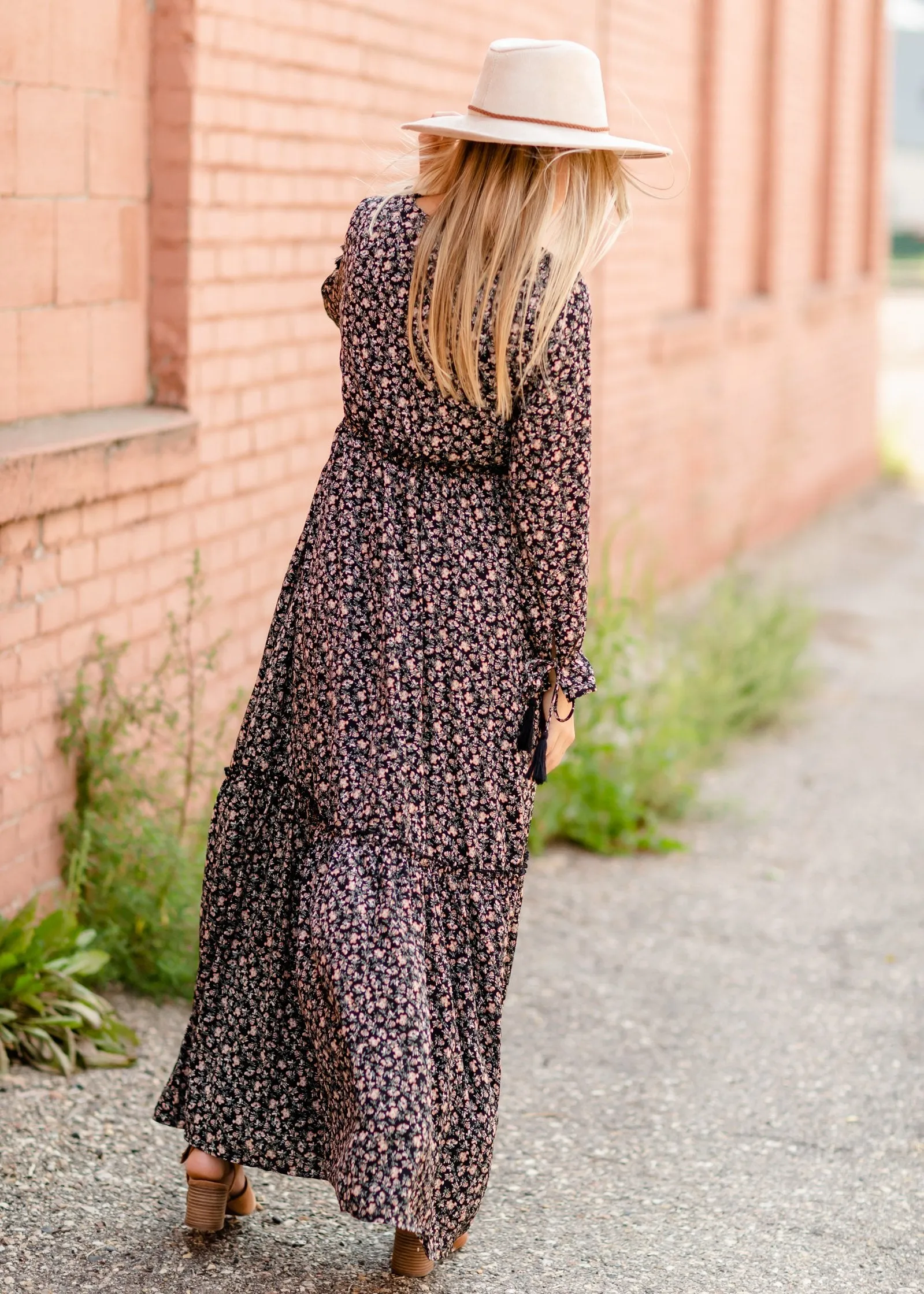 Ditsy Print Floral Tie Sleeve Maxi Dress - FINAL SALE