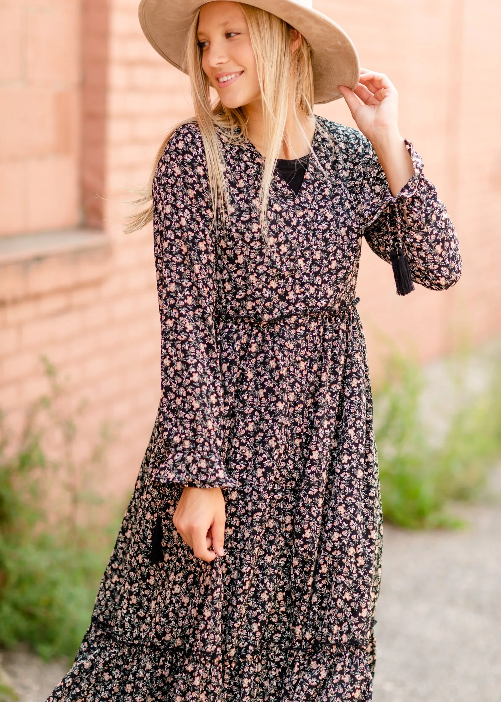 Ditsy Print Floral Tie Sleeve Maxi Dress - FINAL SALE