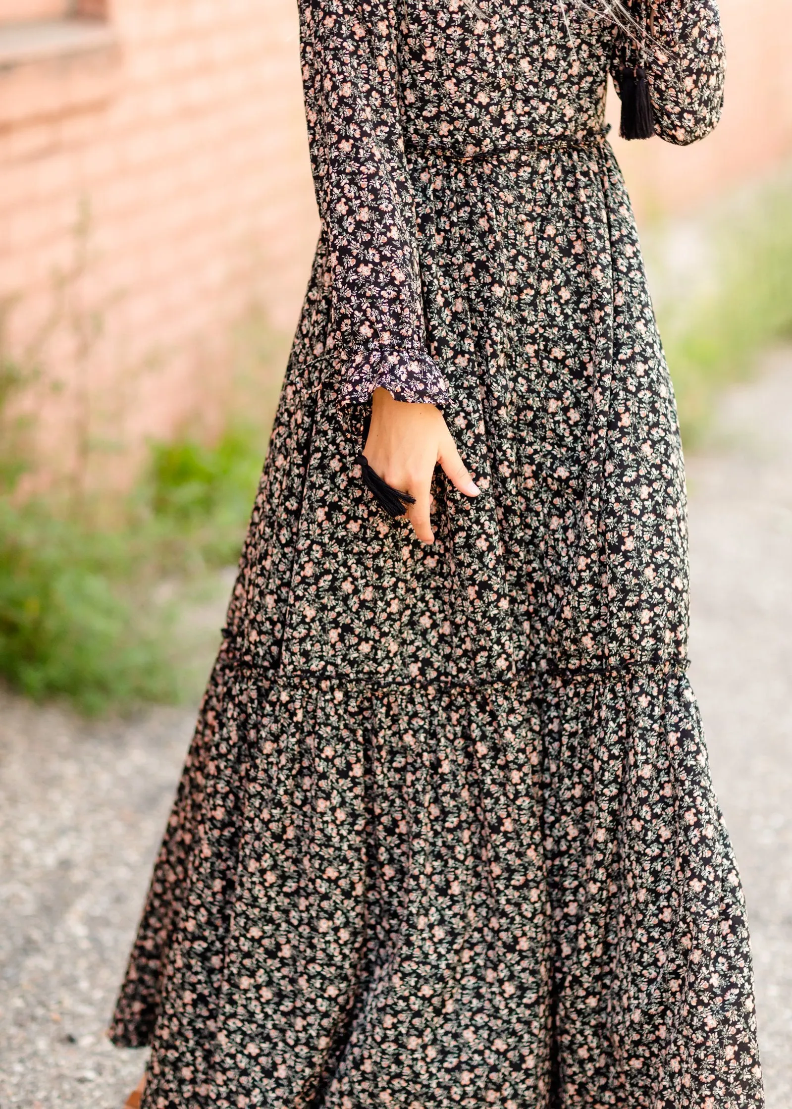 Ditsy Print Floral Tie Sleeve Maxi Dress - FINAL SALE