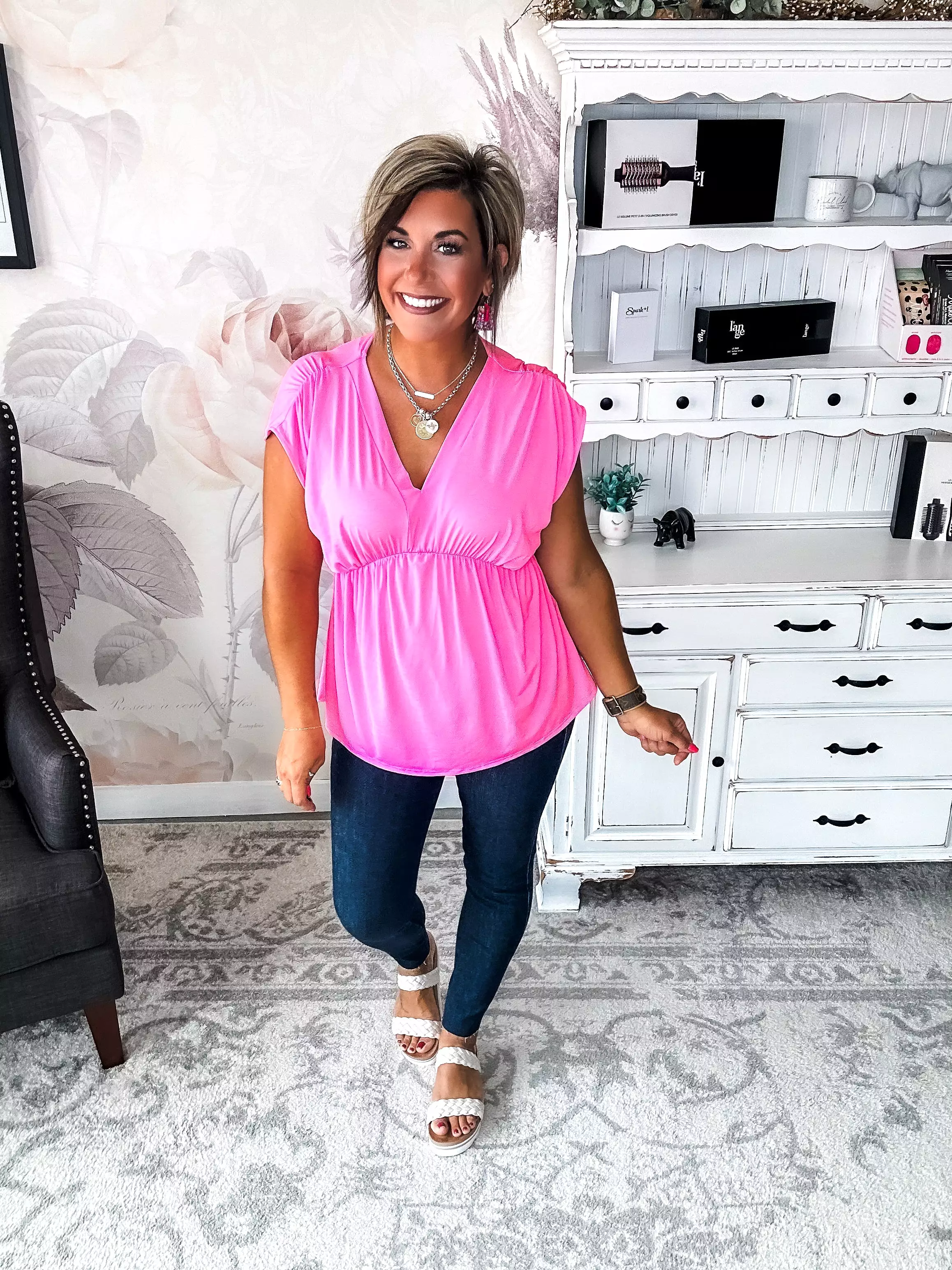 Dream On Peplum Short Sleeve Top - Neon Pink