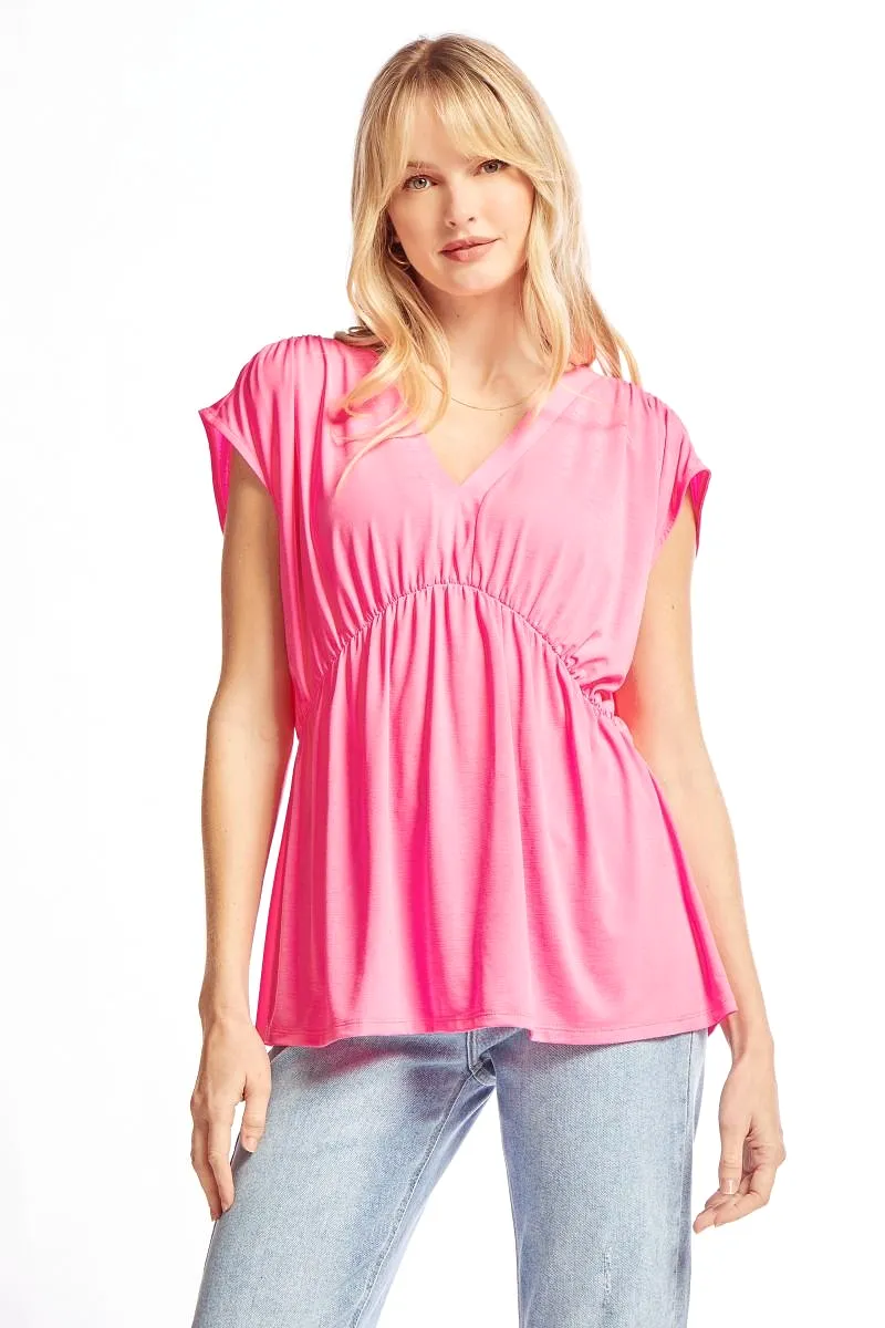 Dream On Peplum Short Sleeve Top - Neon Pink