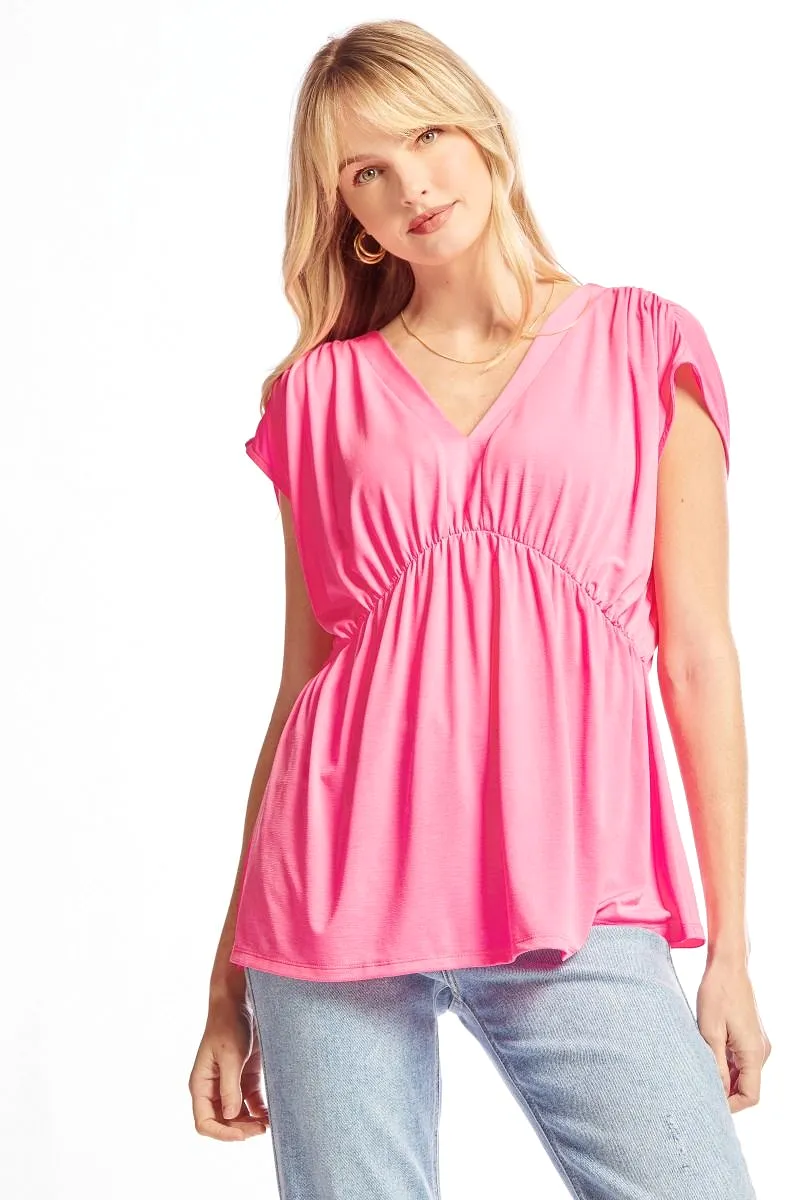 Dream On Peplum Short Sleeve Top - Neon Pink