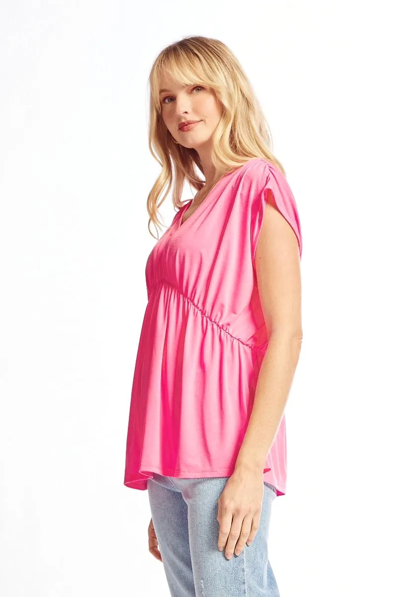 Dream On Peplum Short Sleeve Top - Neon Pink