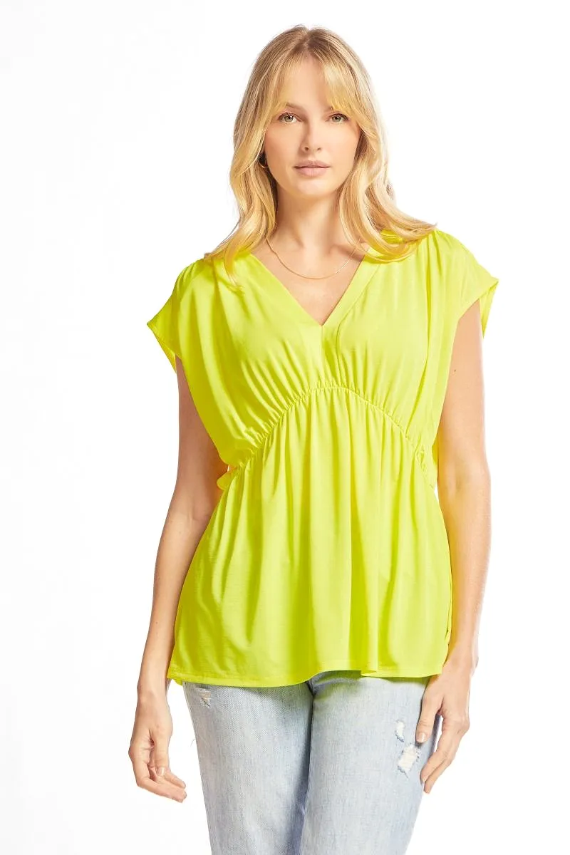 Dream On Peplum Short Sleeve Top - Neon Yellow