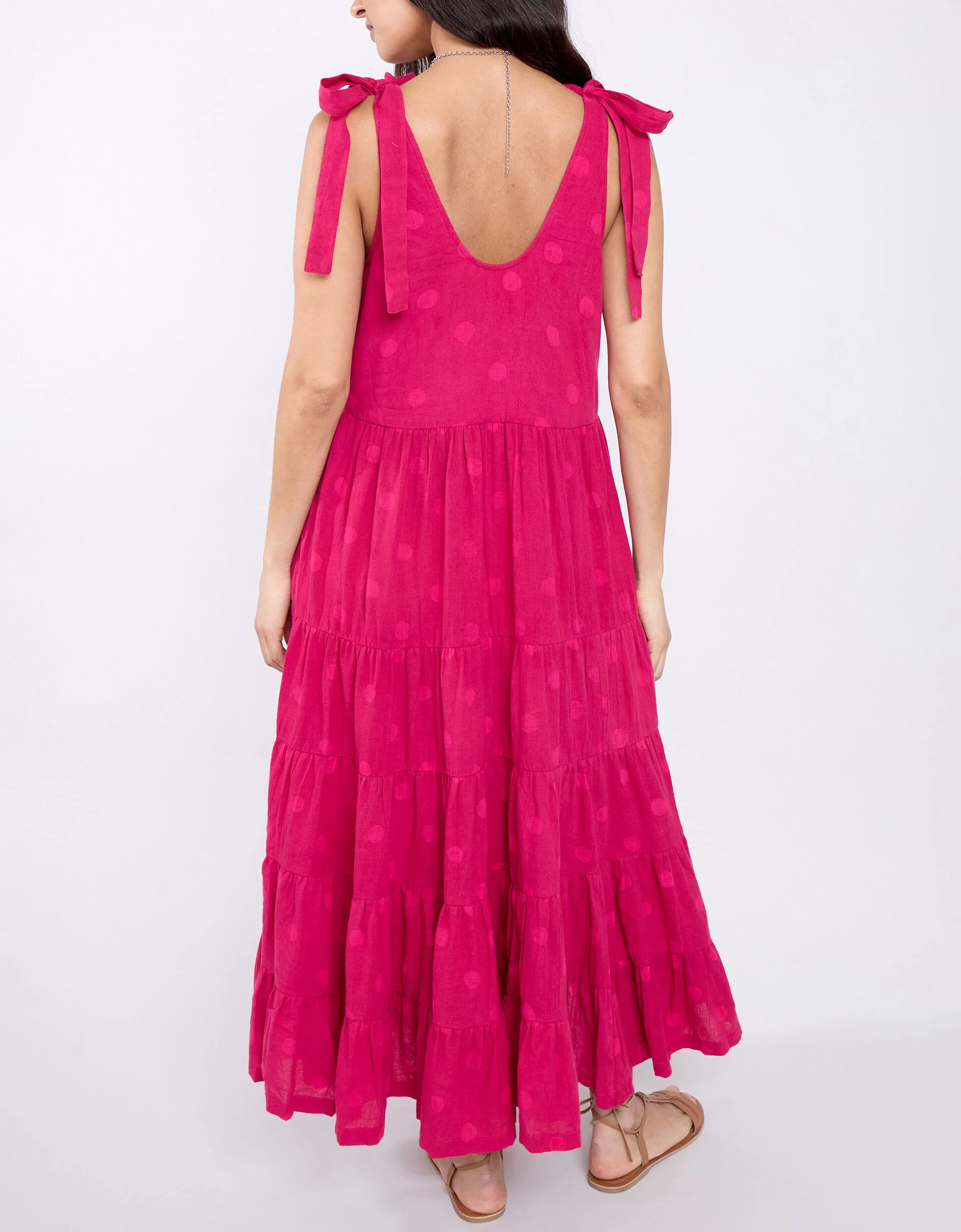 East Tie Strap Spot Maxi Dress Pink