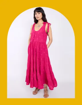 East Tie Strap Spot Maxi Dress Pink