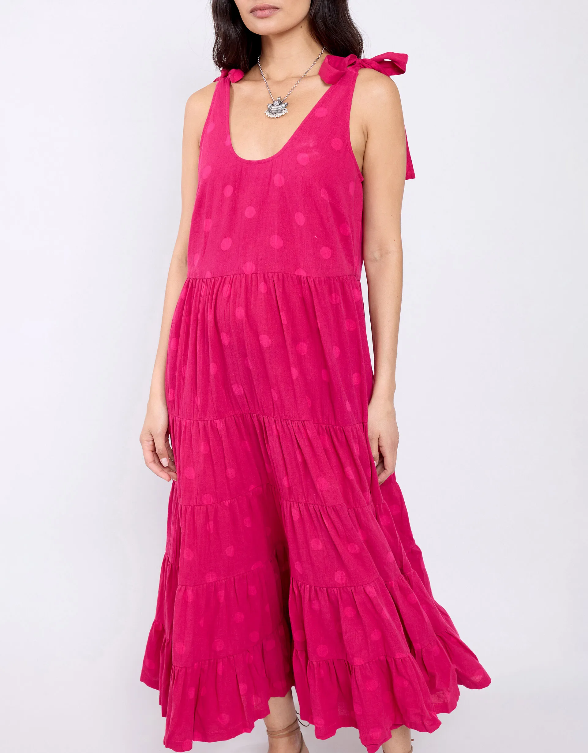 East Tie Strap Spot Maxi Dress Pink