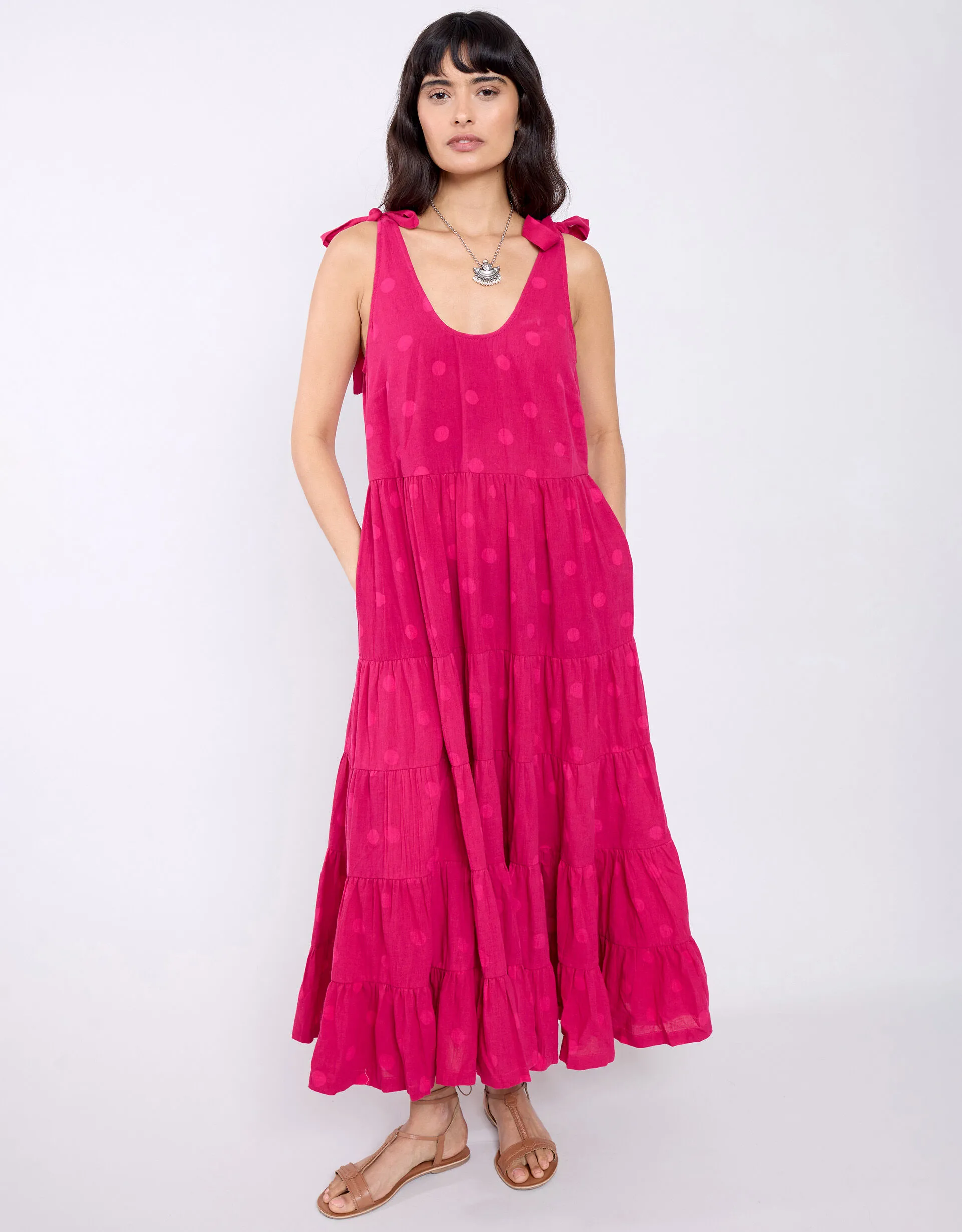 East Tie Strap Spot Maxi Dress Pink