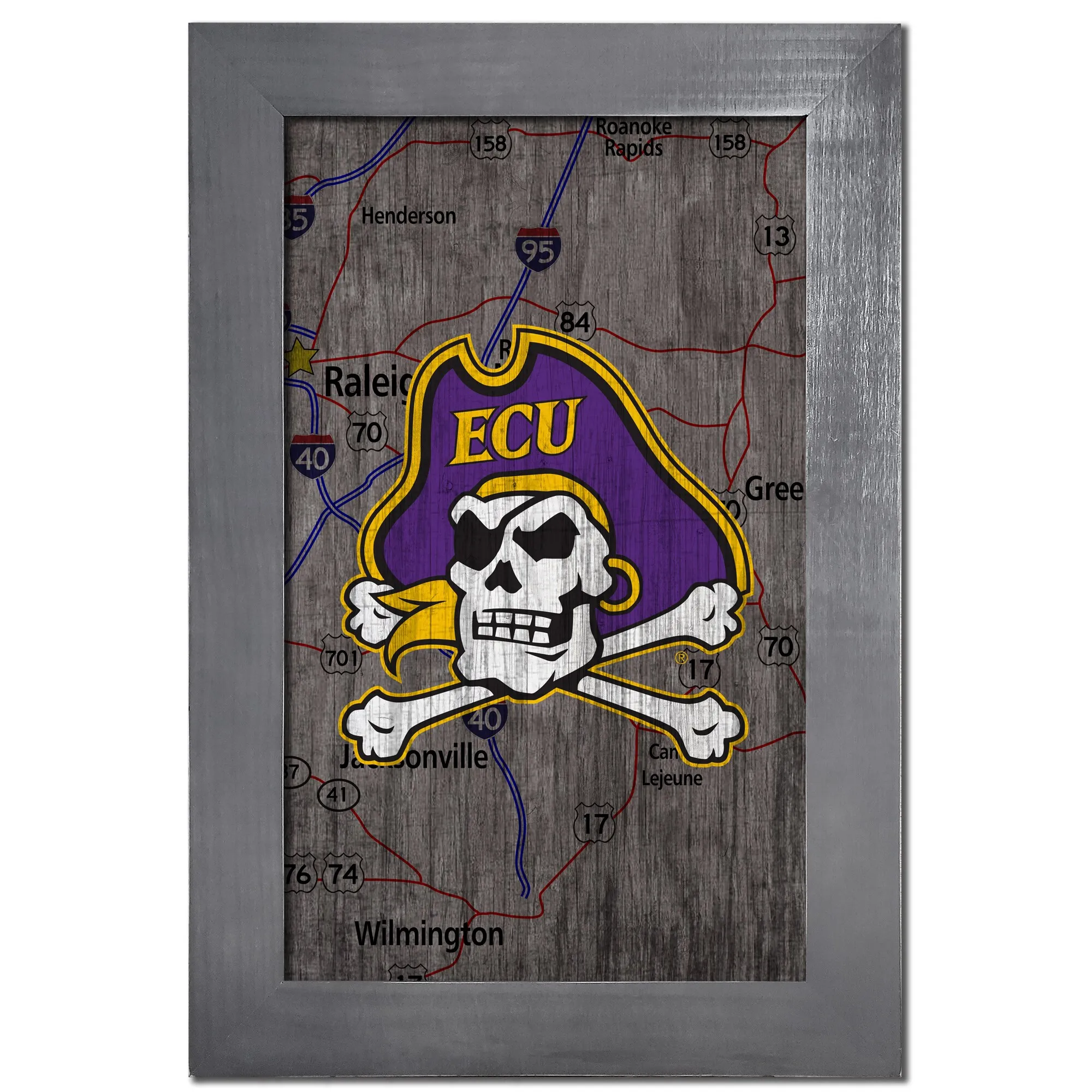 ECU Pirates 11'' x 19'' Framed Team City Map Sign