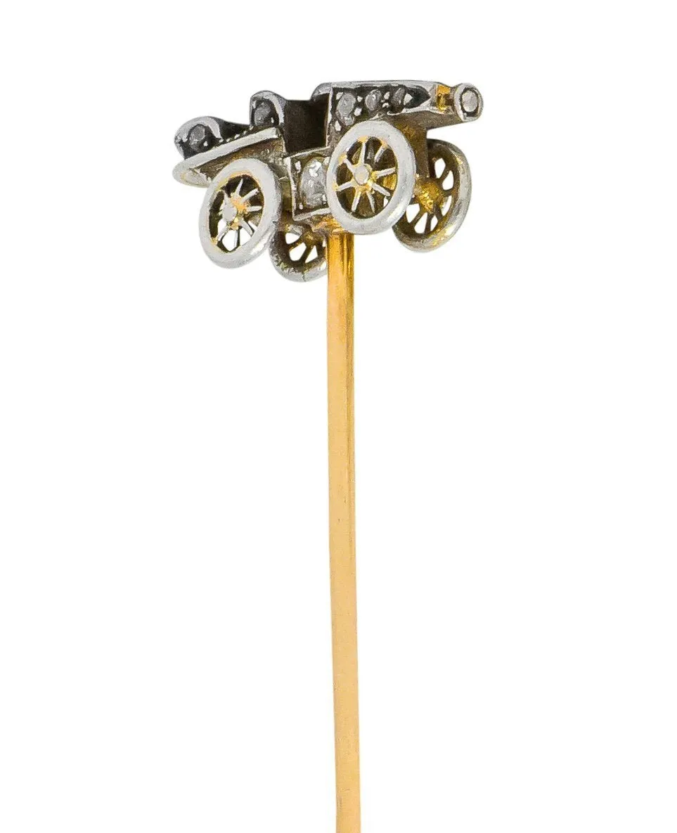 Edwardian Diamond Platinum Gold Antique Car Stickpin