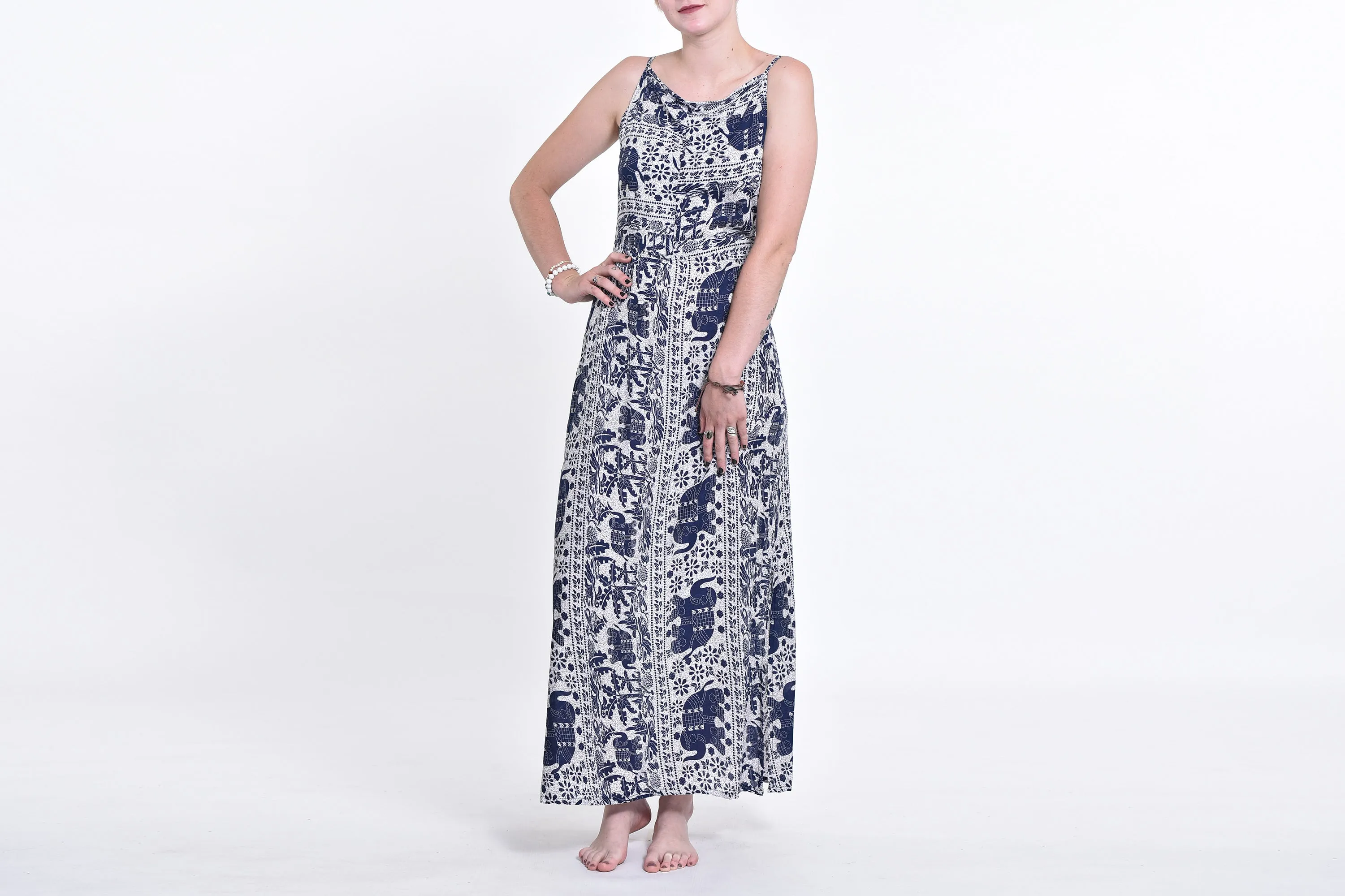 Elephant Orchard Tie Back Maxi Dress in Navy