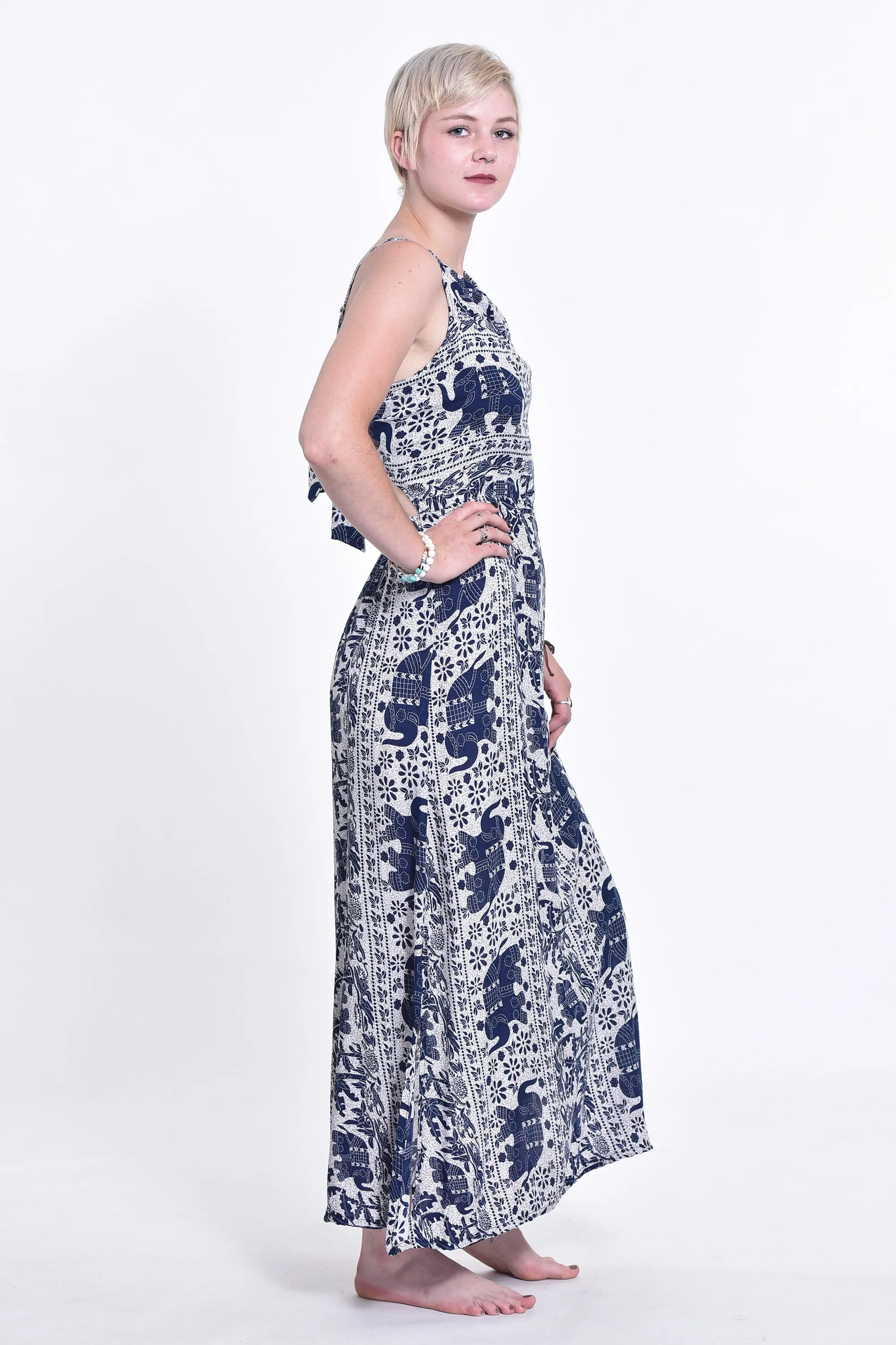 Elephant Orchard Tie Back Maxi Dress in Navy