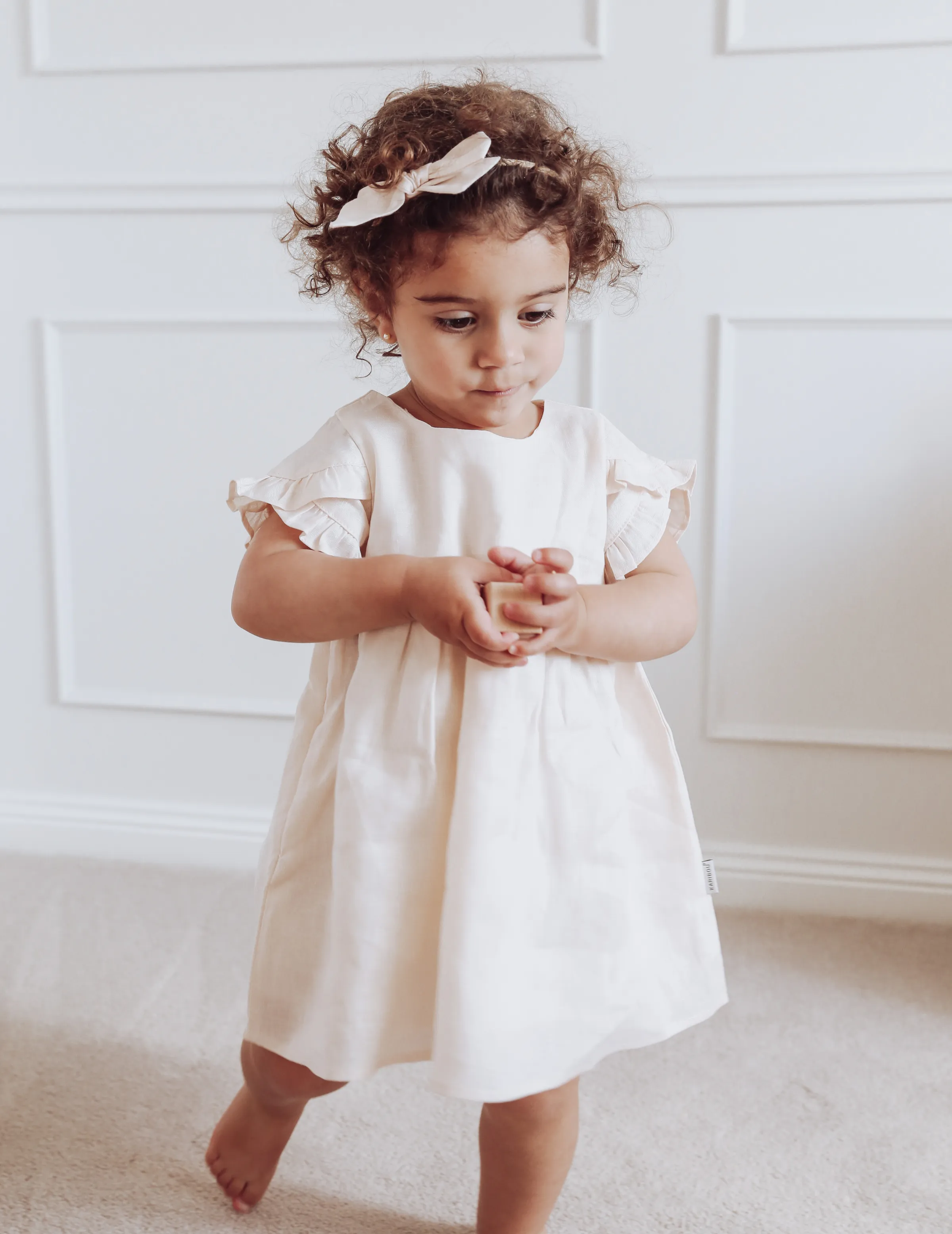 Ella Baby Girl Linen Dress - Cookie Dough