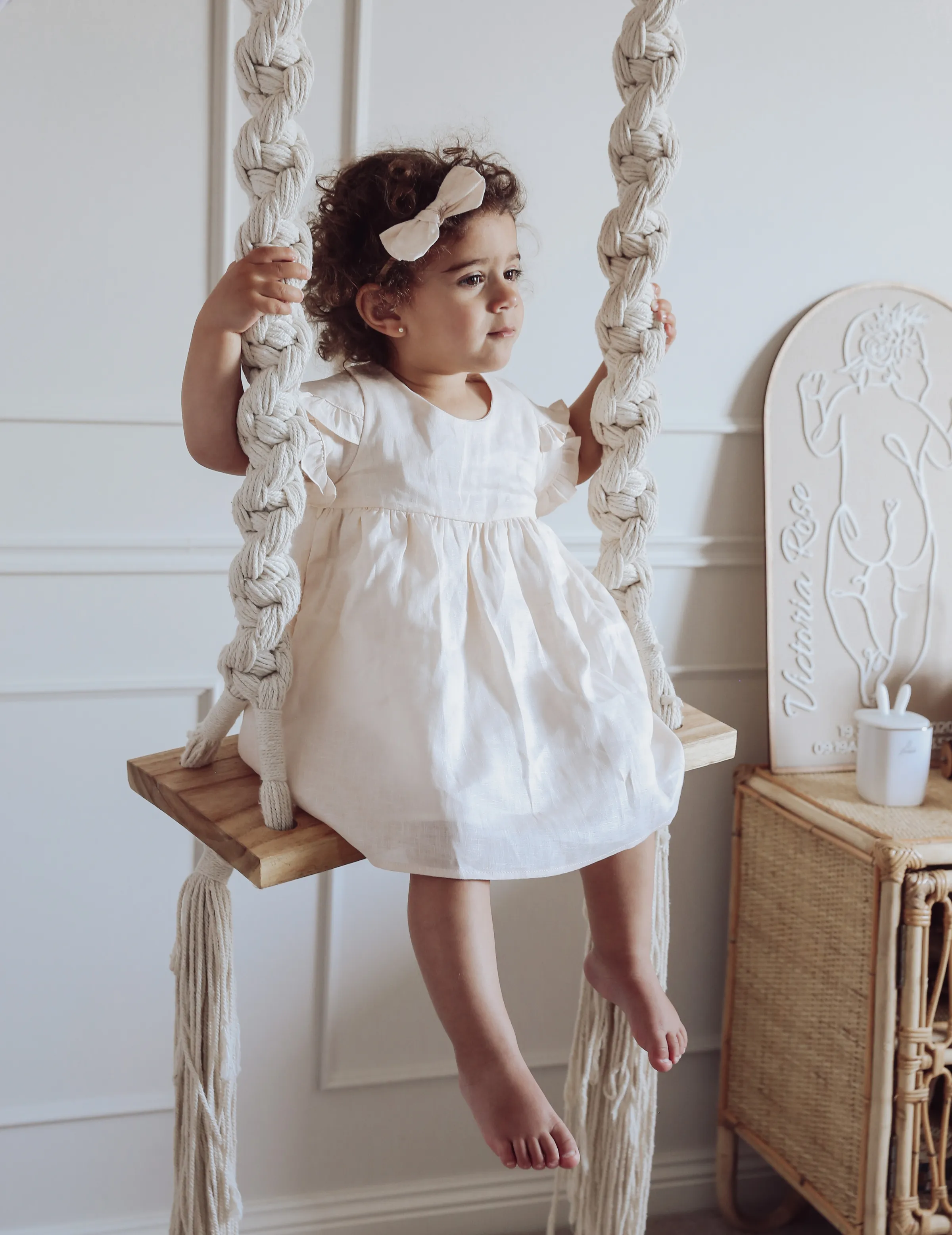 Ella Baby Girl Linen Dress - Cookie Dough