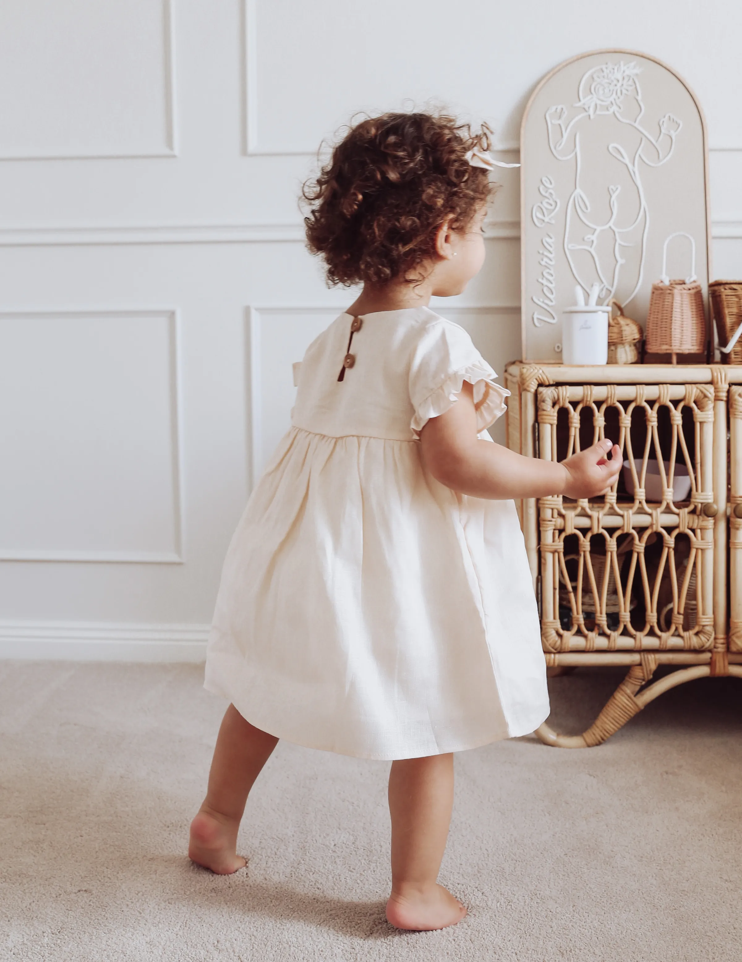 Ella Baby Girl Linen Dress - Cookie Dough