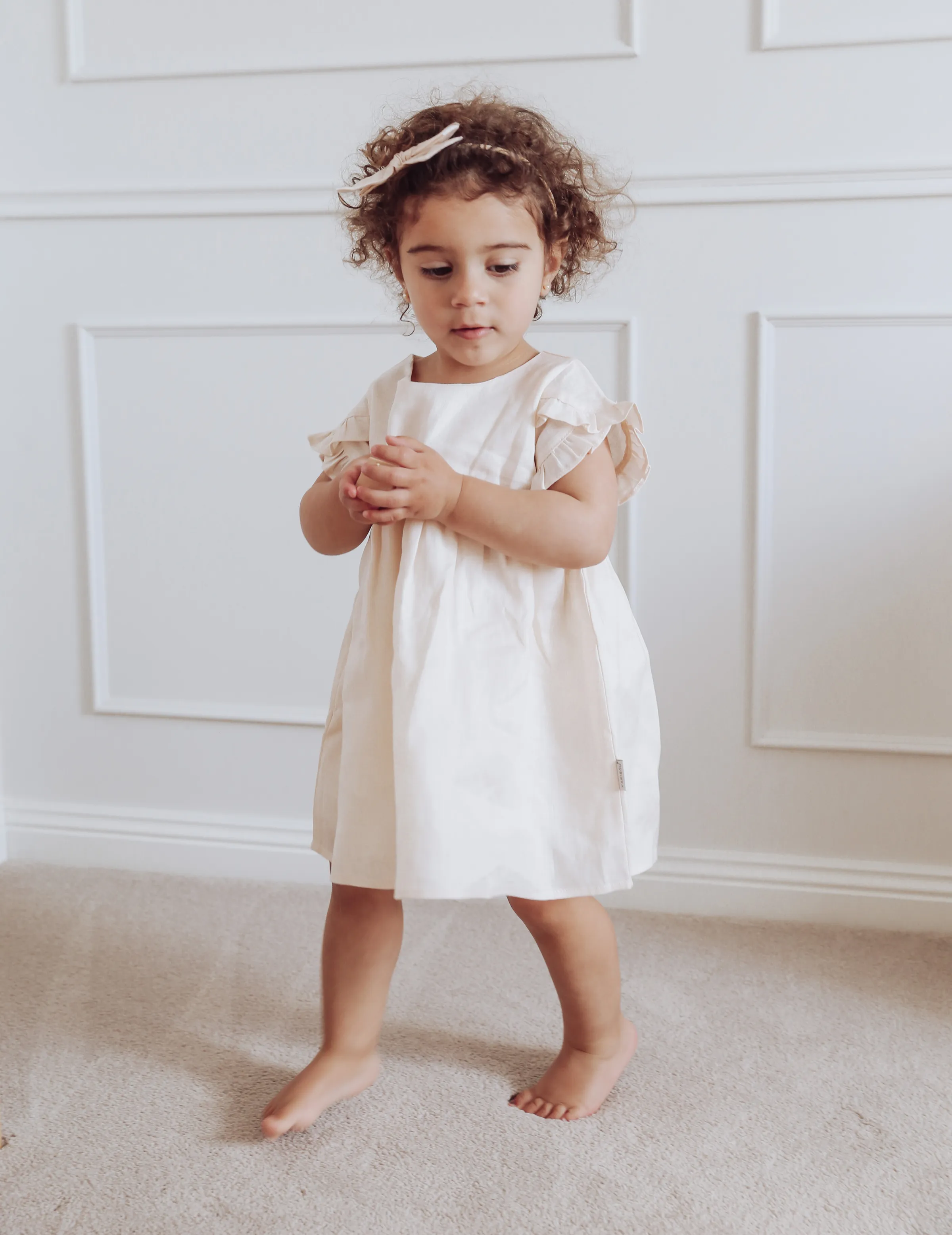 Ella Baby Girl Linen Dress - Cookie Dough