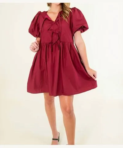 Entro Bubble Sleeve Mini Dress In Crimson