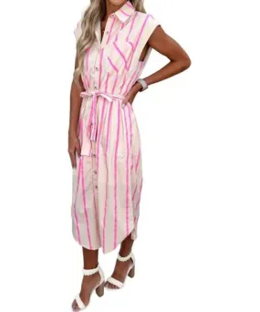 Entro Feeling Alright Dress In Pink Stripe