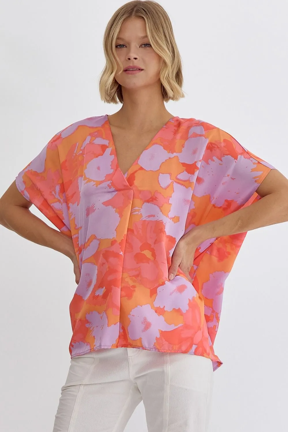 Entro Orange Floral Print Top