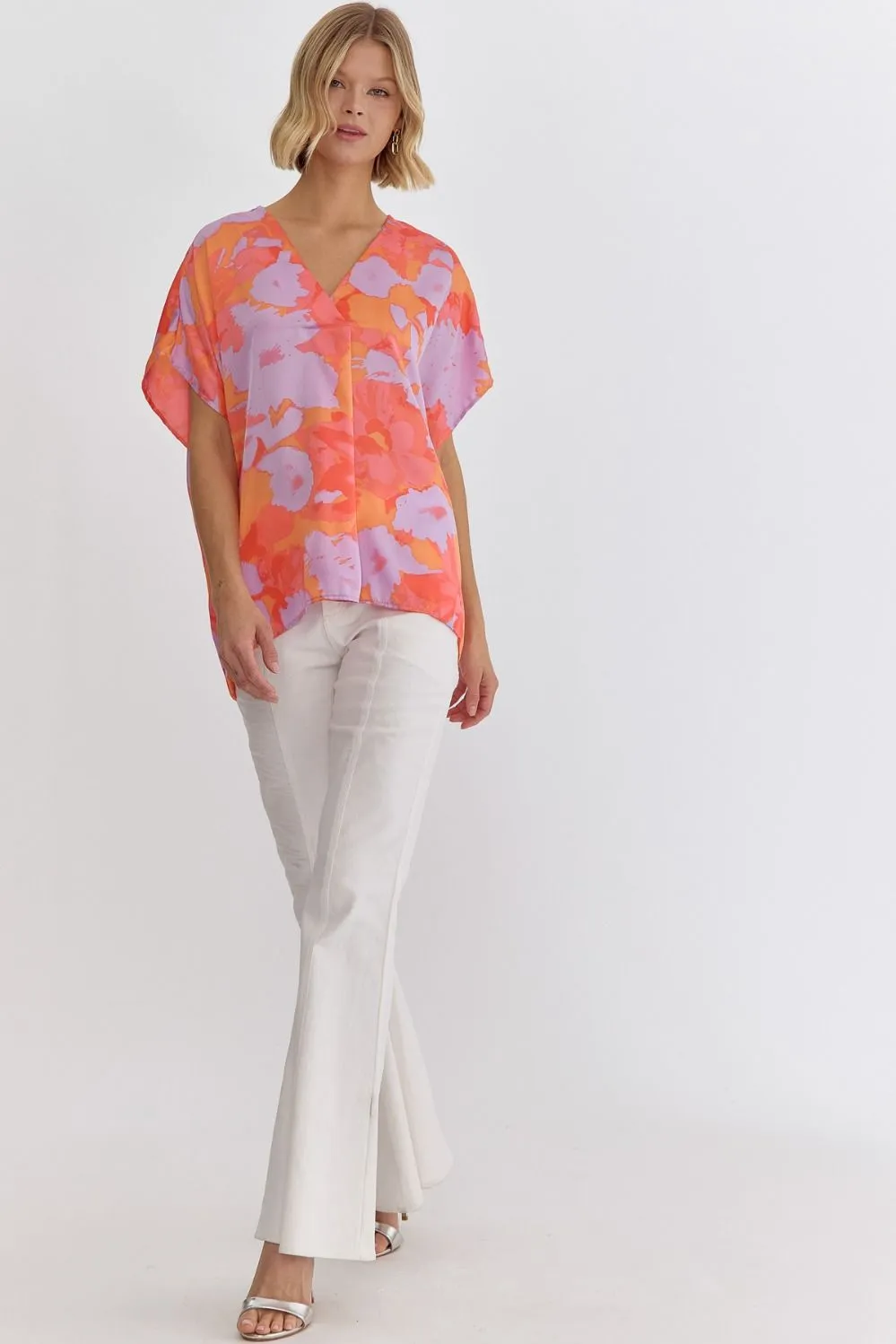 Entro Orange Floral Print Top