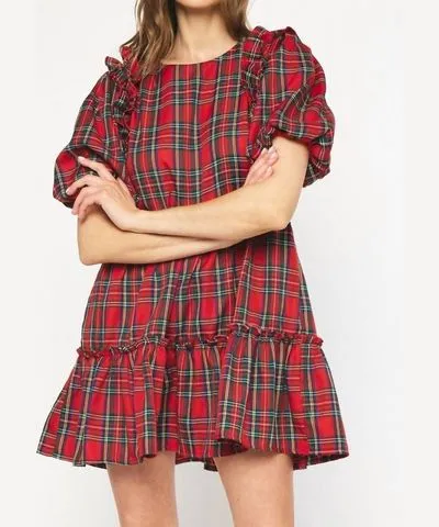 Entro Tartan Plaid Ruffle Dress