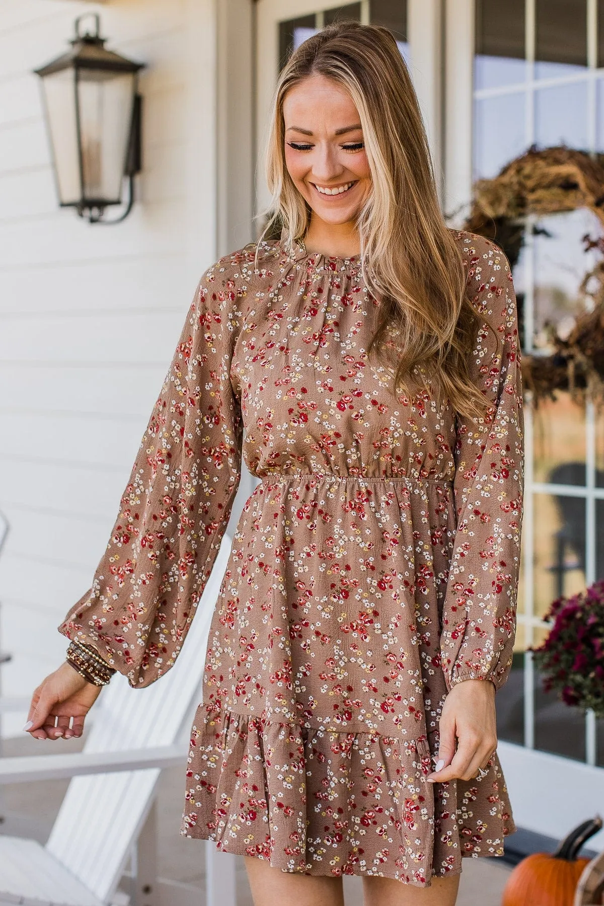 Evenings In Autumn Floral Dress- Mocha