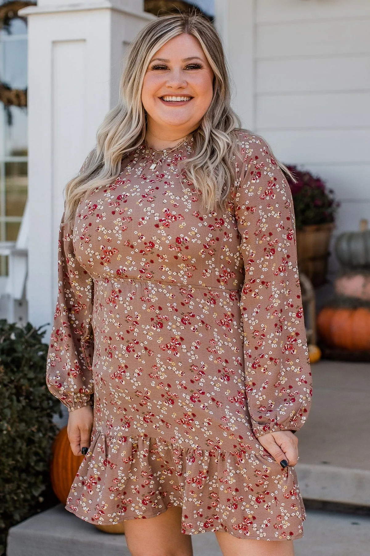 Evenings In Autumn Floral Dress- Mocha